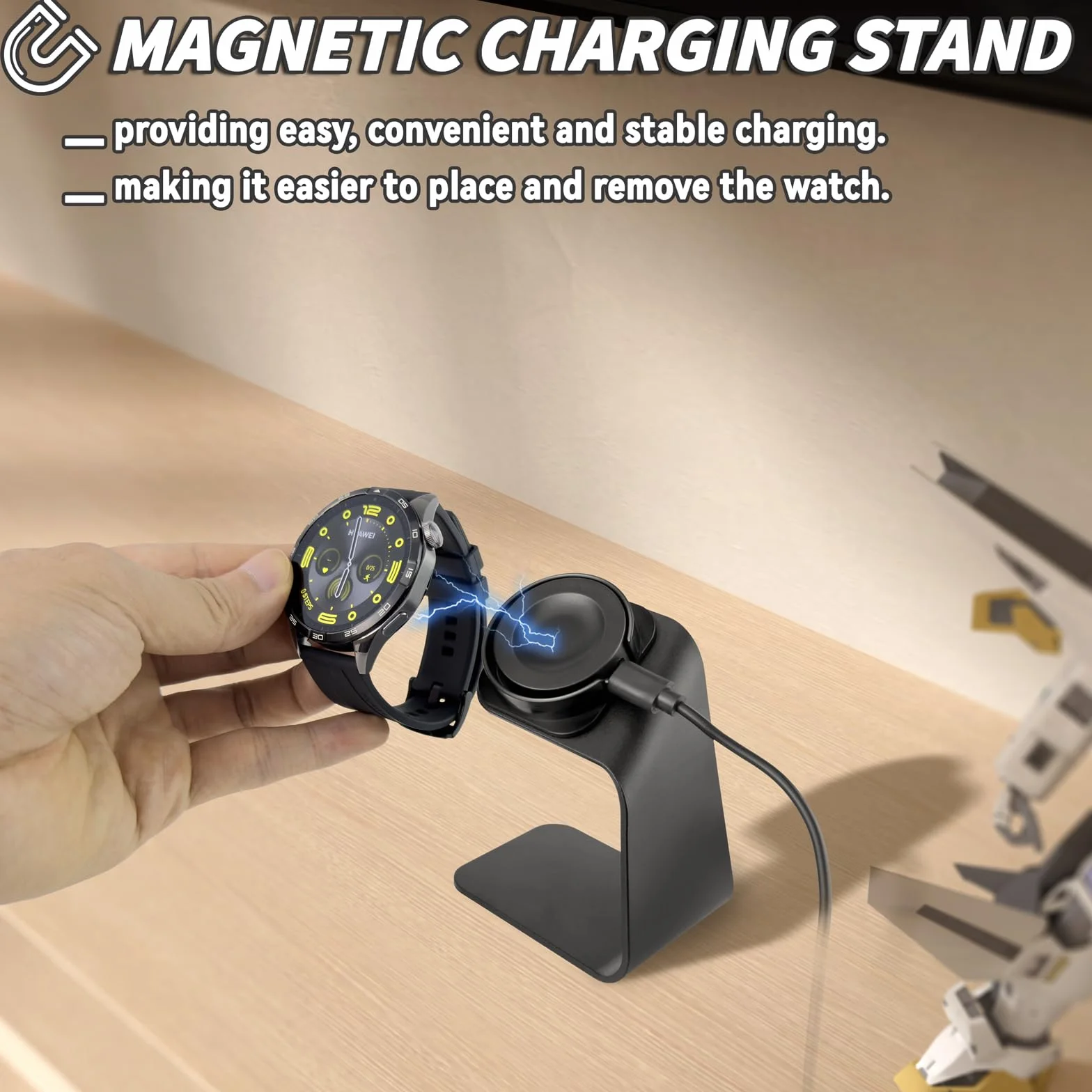 sciuU Magnetyczny stojak ładujący i ładowarka kompatybilny z Huawei GT6 / GT5 Pro / GT5 Pro / GT4 / GT4 Pro / GT3 / GT3 Pro/Fit 4, stacja dokująca + odłączany uchwyt ze stopu aluminium, kabel USB 100