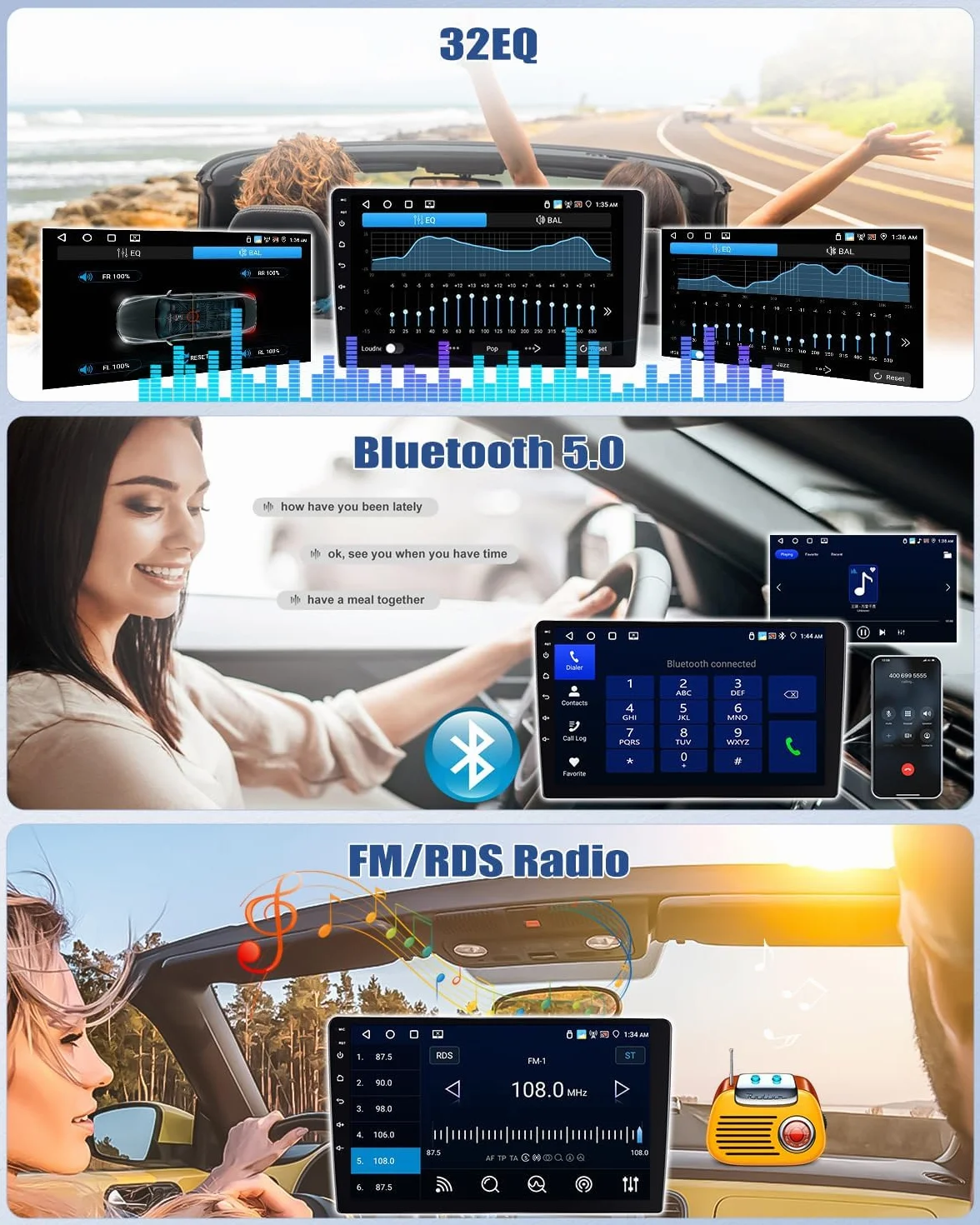 [4+64 GB] Odtwarzacz samochodowy CAMECHO z systemem Android 15 dla Fiat Ducato i Citroën Jumper bezprzewodowy CarPlay i Android Auto 9-calowy 2-DIN Bluetooth 5.0 GPS WiFi 32EQ mikrofon kamera cofania