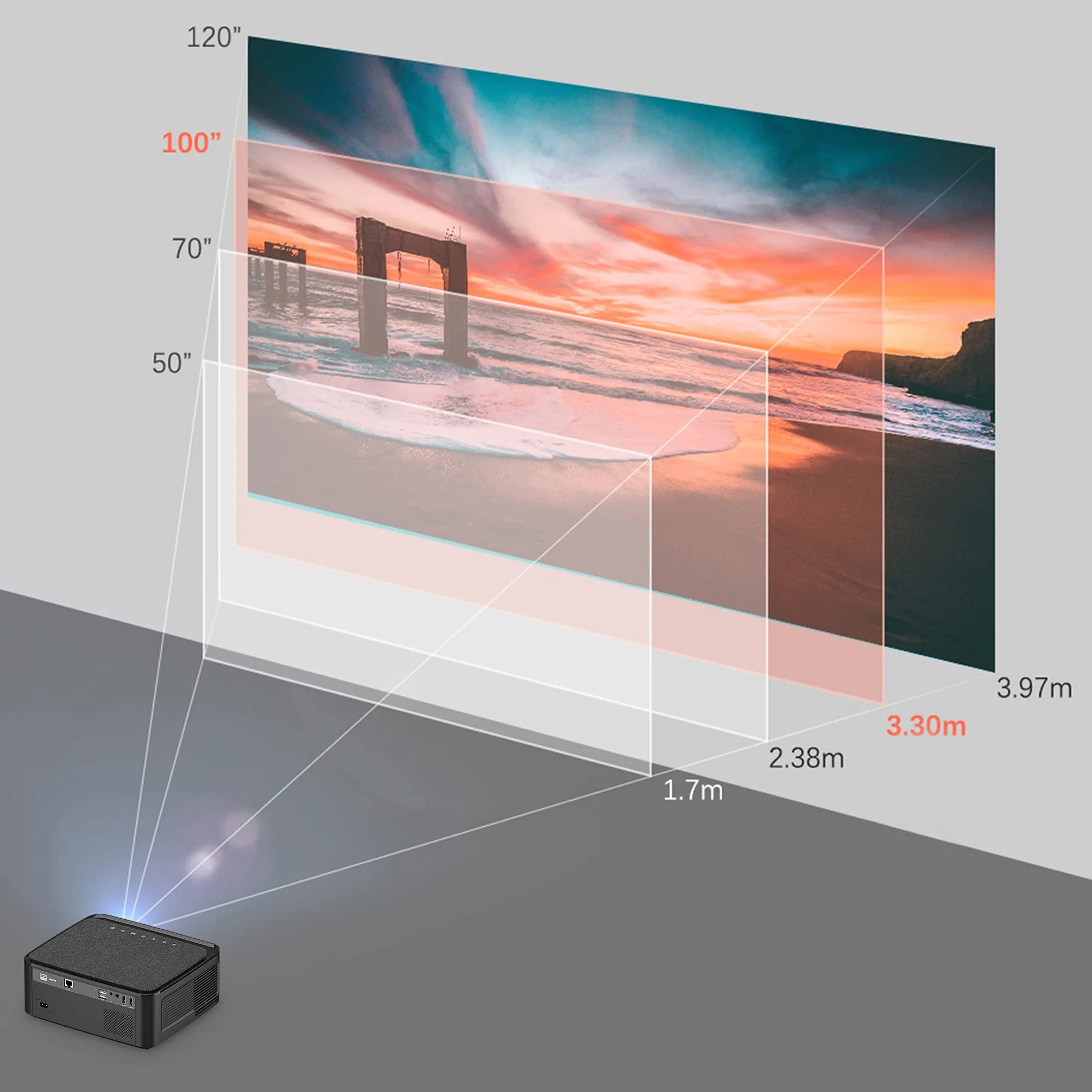 OVERMAX Multipic 5.1 Projektor LED 80 W z efektem lustrzanym, natywny Full HD 1080P, do 200", głośnik, system Android 9.0, żywotność lampy 50 000 godzin, Wi-FI, BT, 2x HDMI, 2x USB
