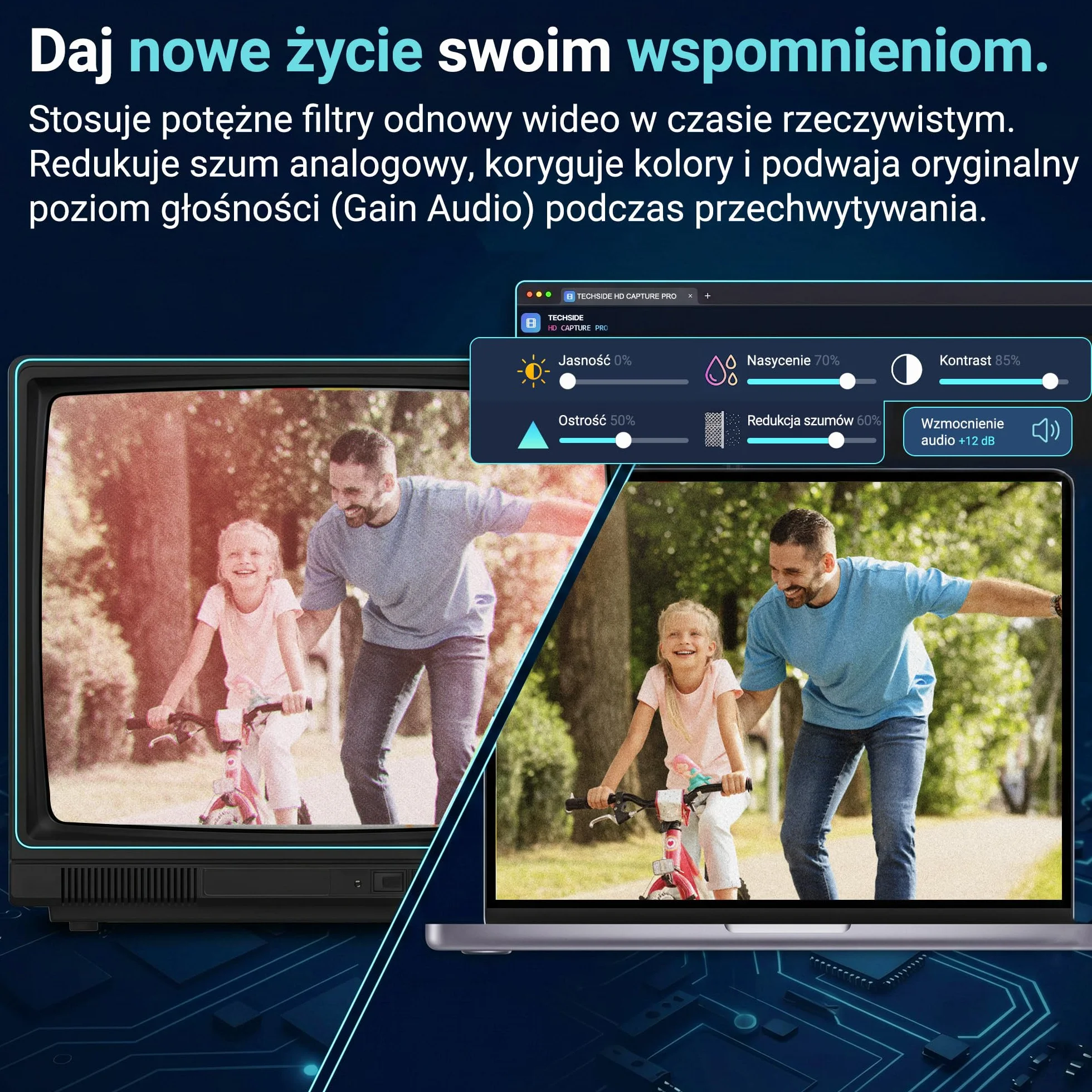 TechSide Video Grabber VHS 2026 | Konwerter Analogowo-Cyfrowy | Karta Przechwytywania PC USB 2.0 Mac, Windows 11/10 i Linux | Nowe Oprogramowanie 1080p | Przekształca VHS, Magnetowid i Hi8 na MP4