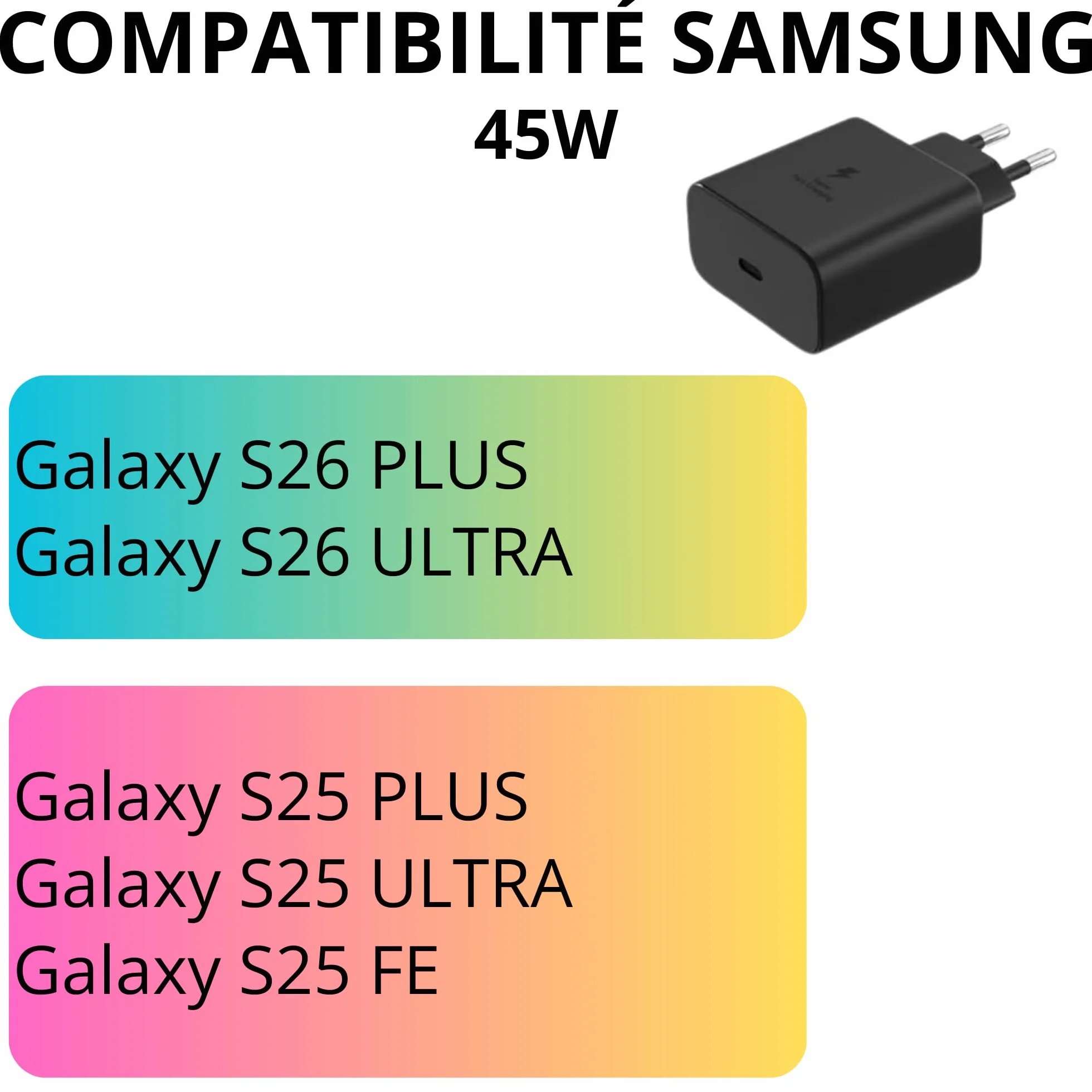 Szybka ładowarka 45 W kompatybilna z Samsung S25 Ultra/S25 Plus/S24 Ultra/S24 Plus/S23 Ultra/S23 Plus/S22 Ultra/S22 Plus/Tab S10 Ultra/S10 Plus/S9 Ultra/S9 FE/S9 Plus/S9/S8 /S8 Ultra Phonillico®