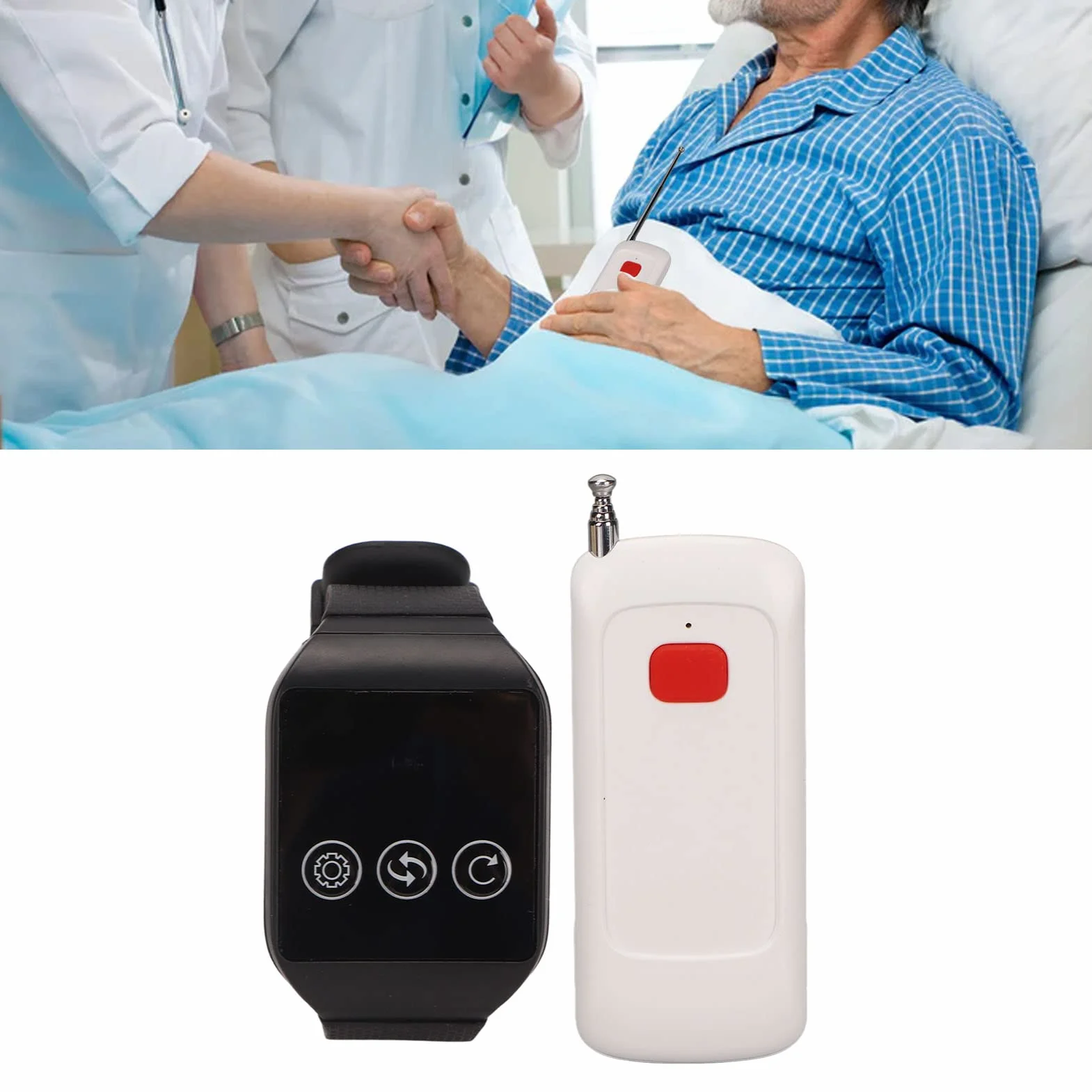Bezprzewodowy System Przywoławczy SOS Caregiver Pager, Przycisk Paniki z Smyczą i Odbiornik
