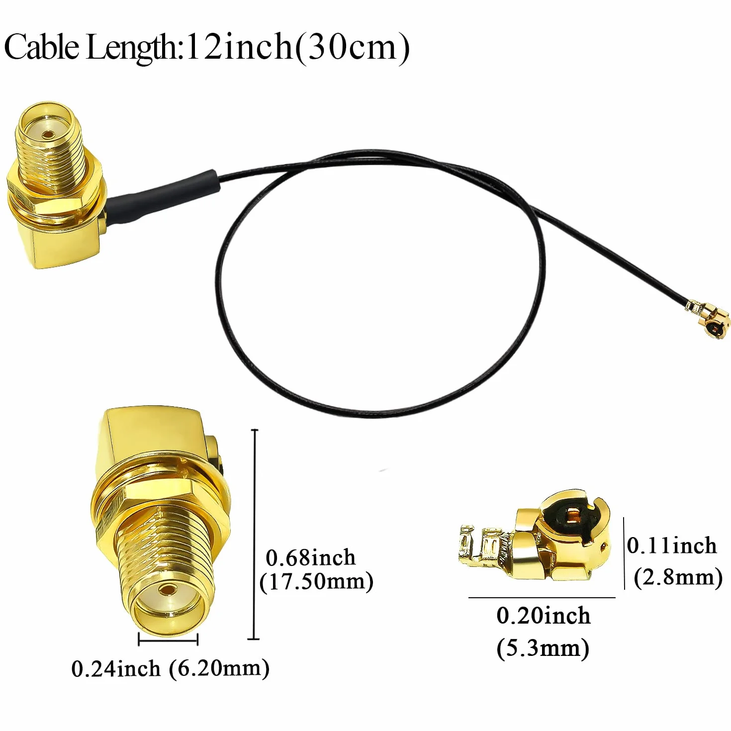 TUOLNK Gniazdo SMA kątowe do U.FL IPX kabel koncentryczny IPX UFL do gniazda SMA, łokieć RF, przedłużacz anteny WiFi, do karty sieciowej, router bezprzewodowy, 30 cm, 5 sztuk