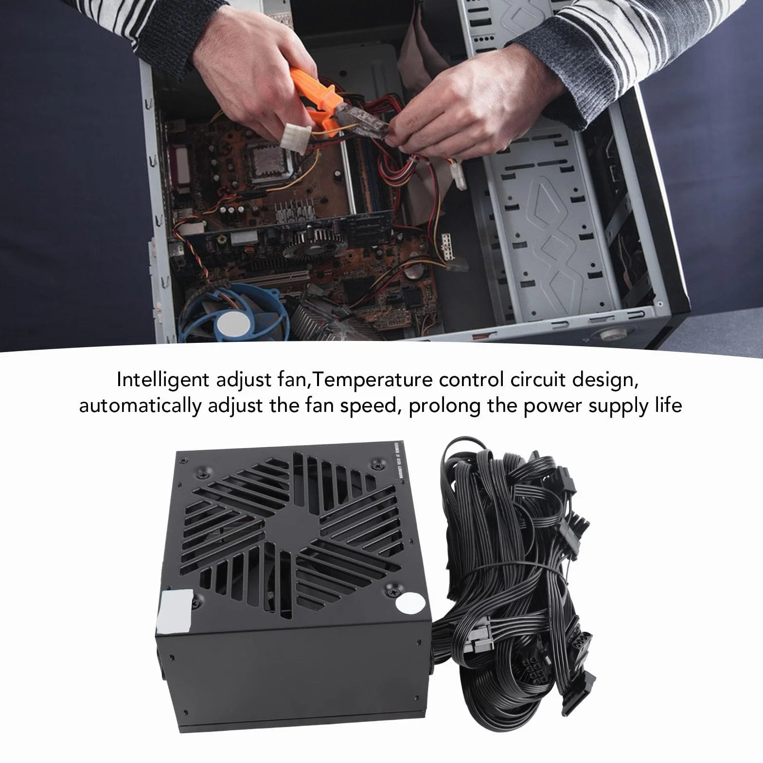 Tosuny Zasilacz do Komputera Stacjonarnego 800 W |Aktywny PFC, Dwurdzeniowy, Automatyczny Wentylator do Gier