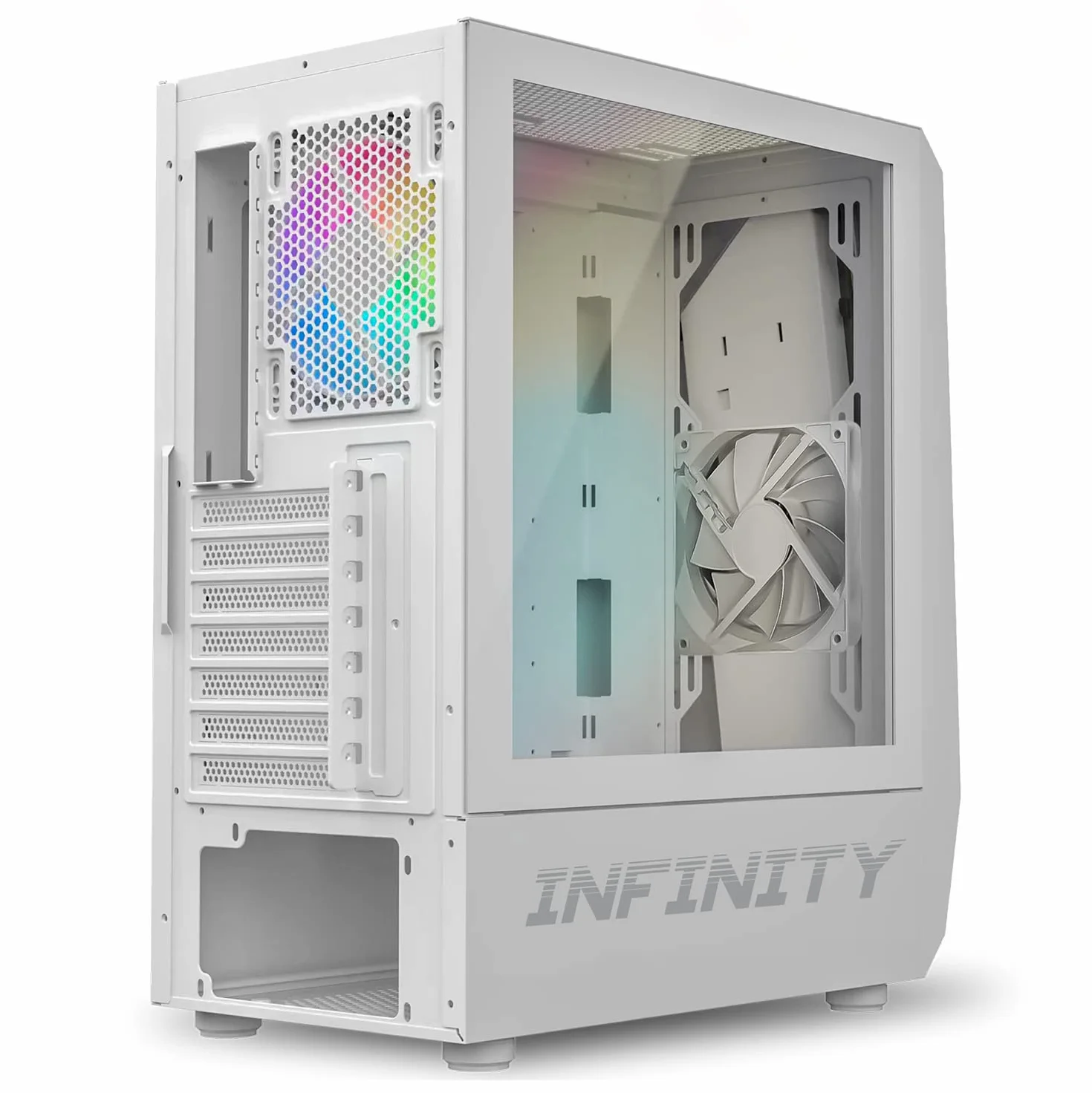 Spirit Of Gamer - Infinity Artic | Obudowa PC Gamer White RGB Medium ATX | Pusta wieża PC do gier ze ścianą boczną ze szkła hartowanego | Kompatybilny z ATX, mATX, ITX | 2 wentylatory PC 120 mm, w tym