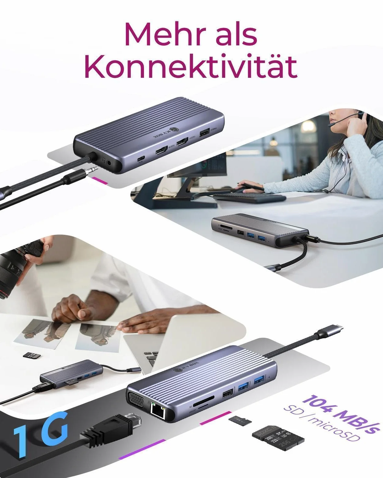 ICY BOX Stacja dokująca 12 w 1 z potrójnym wyjściem wideo (2 x HDMI, 1 x VGA, USB-C PD 100 W, Gigabit LAN, audio, czytnik kart SD/microSD, 2X USB-A 3.2, 2X USB-A 2.0, aluminium, 5 Gbit/s), IB-DK4062