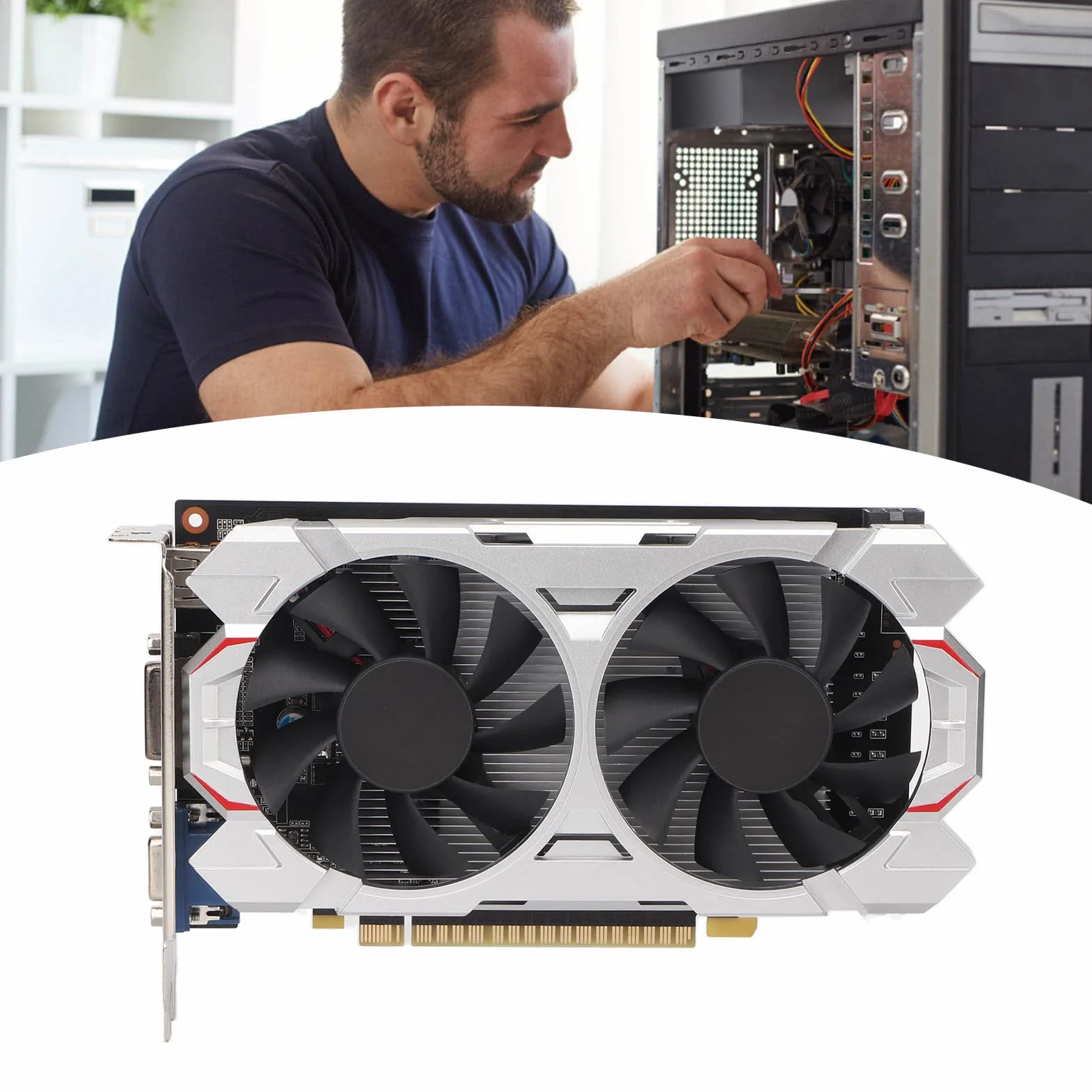 GTX750Ti karta graficzna do gier 2G, GDDR5 128BIT 1072 MHz karta graficzna GPU z dwoma wentylatorami, stacjonarna karta graficzna do obudowy komputera (GTX750Ti 2G D5)