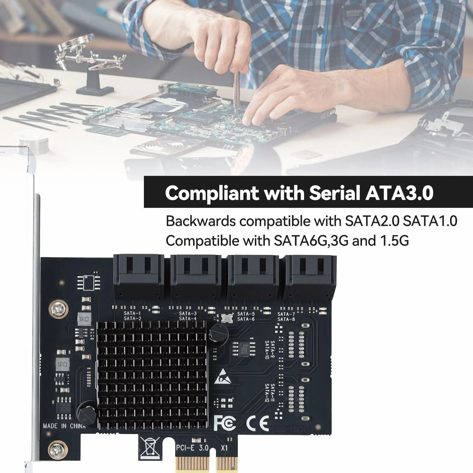 ELUTENG PCIe SATA karta 8 portów, 6 Gbps PCIe do SATA adapter SATA 3.0, karta kontrolera, PCI Express X1, karta rozszerzeń do komputera stacjonarnego, obsługa dysku SSD HDD, rozruch jako dysk
