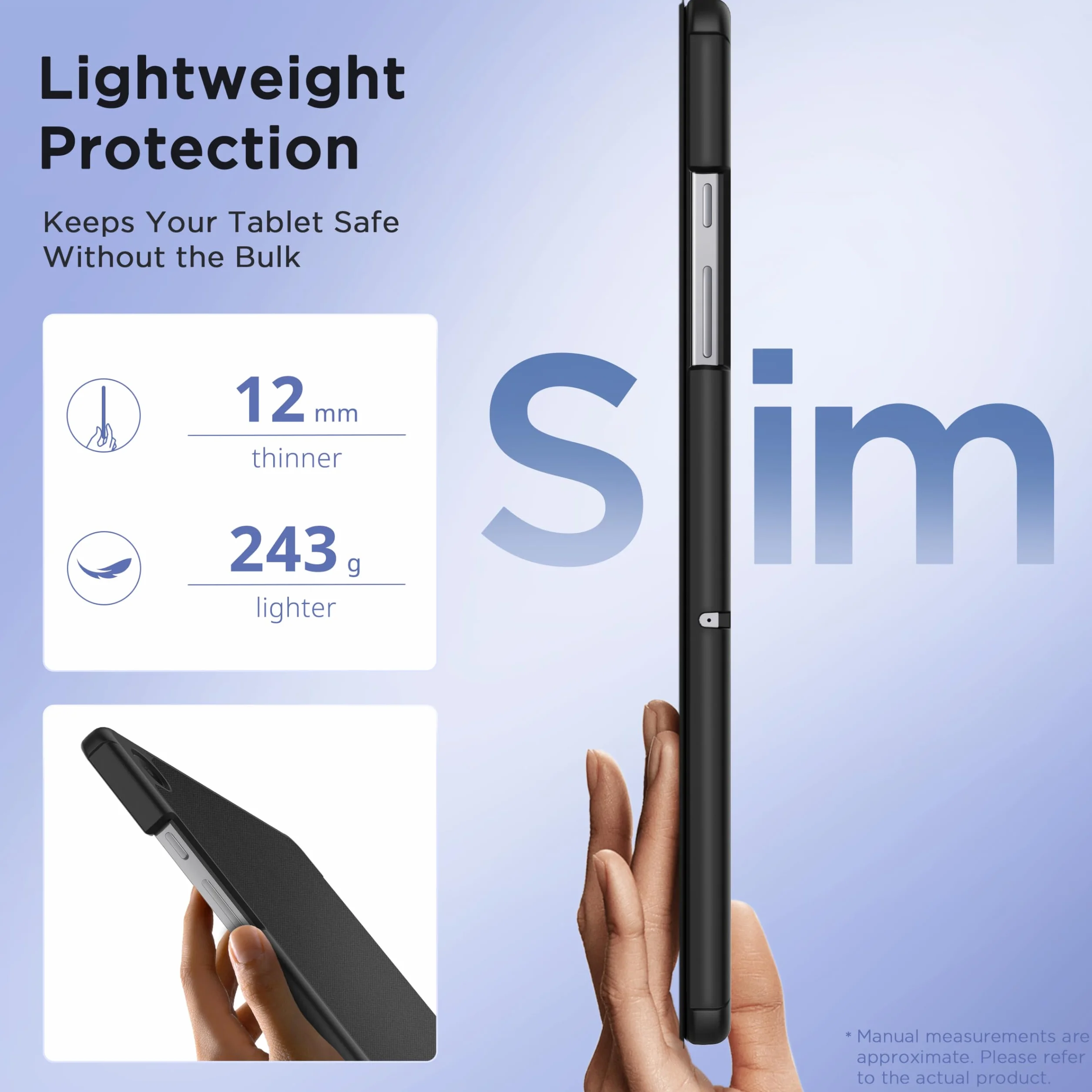 Etui do tabletu Samsung Galaxy Tab A11+ Plus A9+ 11 cali 2025, ultracienka obudowa z poliuretanowym tworzywem sztucznym, stojak, automatyczne uśpienie/budzenie, czarna