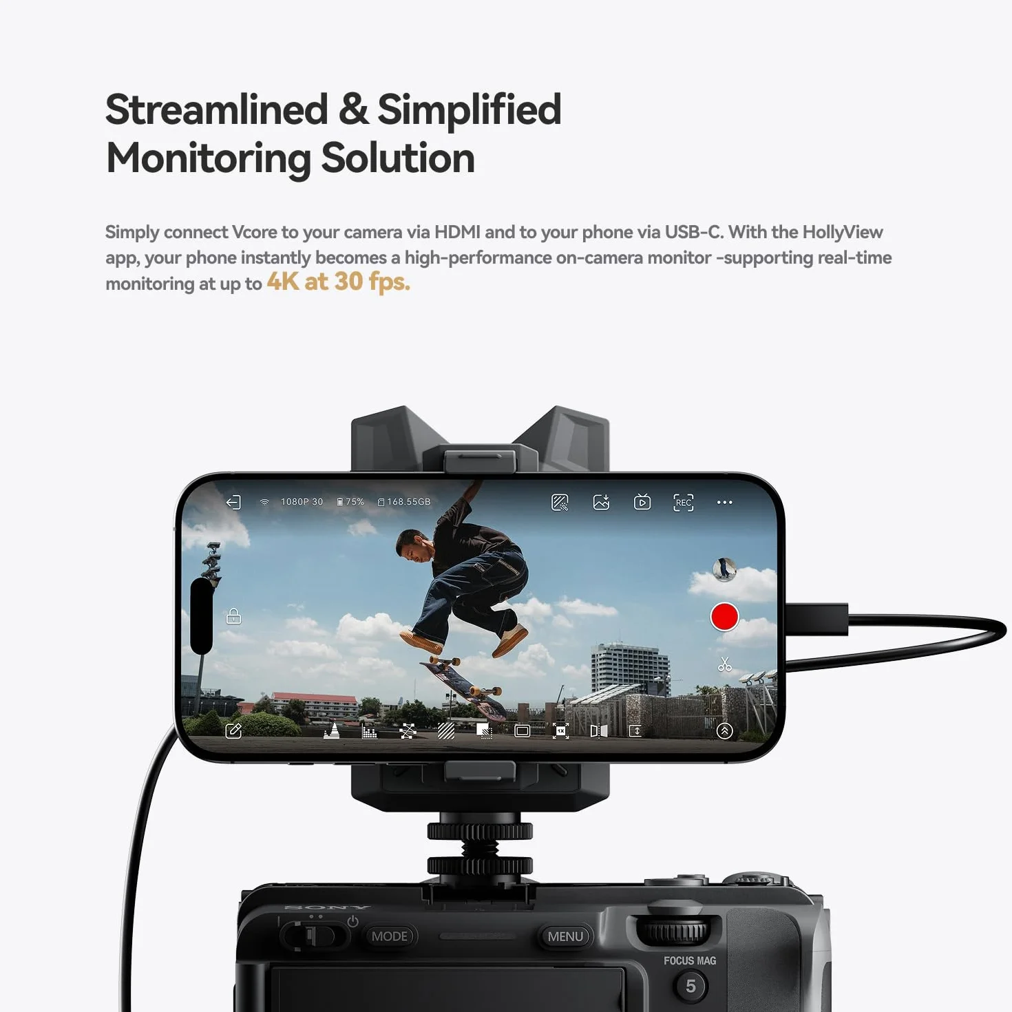 Hollyland Vcore 4K30/HD bezprzewodowy system wideo: monitorowanie 4 urządzeń, wbudowany akumulator, gniazdo na karty pamięci, streaming YouTube/Twitch, nadajnik HDMI do systemu Android.