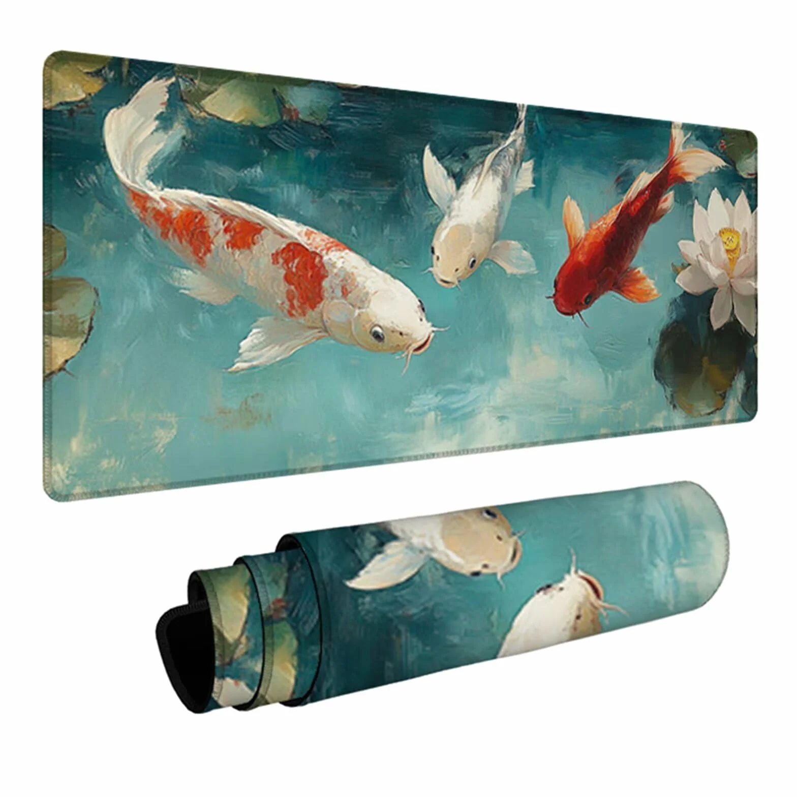 Podkładka pod mysz 1600x800x3mm ryby, kwiatowa mata na biurko do gier, podkładka pod mysz z gumową podstawą, mata biurowa ze szwami na krawędziach, akcesoria dla graczy, do domowego biura gier, dla