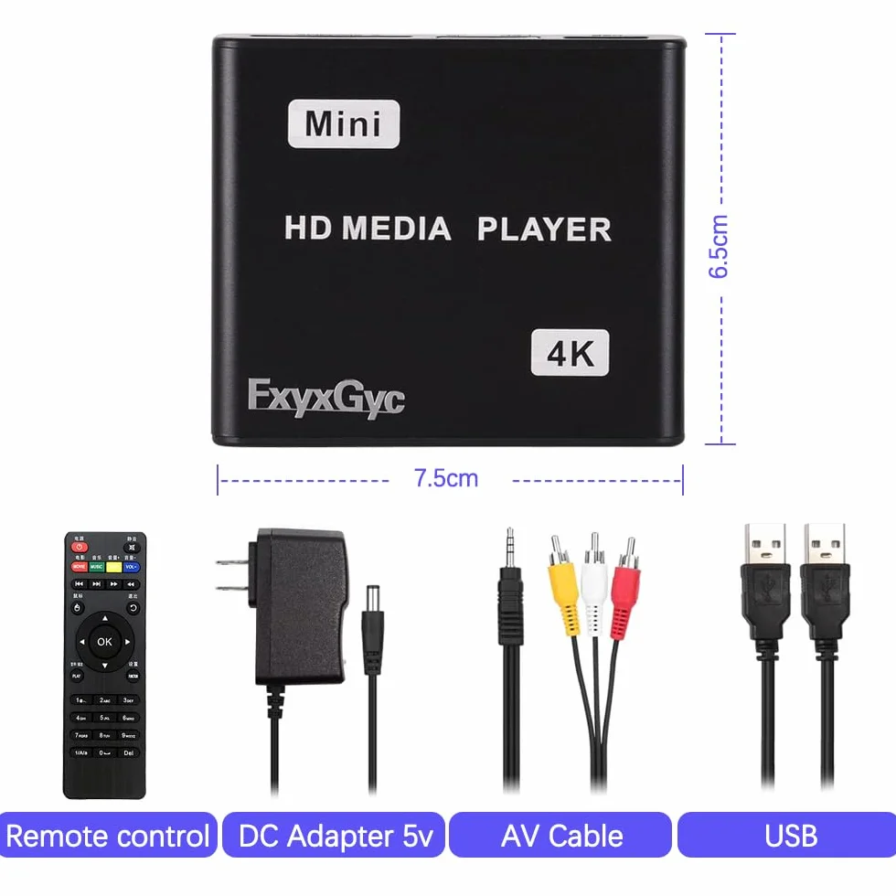 Odtwarzacz multimedialny HDMI, cyfrowy odtwarzacz multimedialny 4K Ultra HD, obsługuje dysk USB, kartę SD, wyjście 4K przy 30 Hz, dekodowanie H.265/H.264/AVC MP4/MKV/MP3/TS/Rmvb/Mov/JPG do odtwarzania