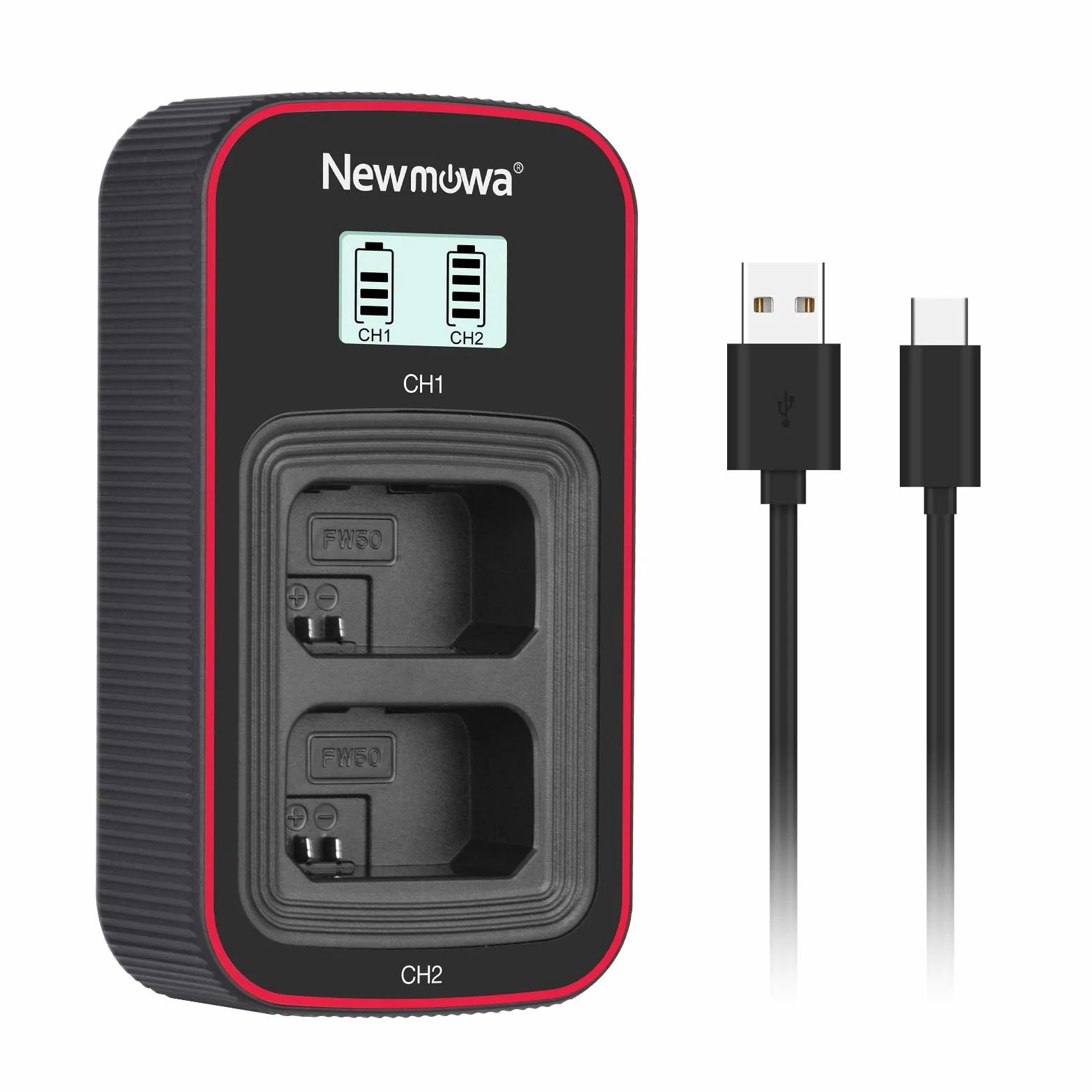 Newmowa Inteligentny wyświetlacz LCD podwójna ładowarka USB do Sony NP-FW50, Sony Alpha a3000, Alpha a5000, Alpha a5100, a6000, a6100, a6300, a6400, a6500, Alpha 7, a7, Alpha 7R, A7R, Alpha 7S, a7S