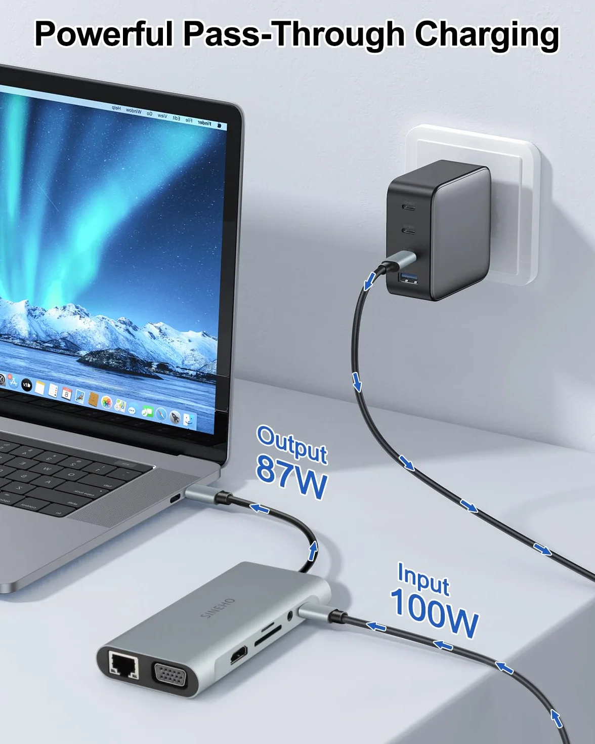 Hub USB C 11-w-1 HDMI 4K VGA Ethernet czytnik kart SD/TF | Ładowanie PD 100 W, 4 porty USB i audio 3,5 mm dla MacBook Pro/MacBook Air, Surface, XPS i więcej