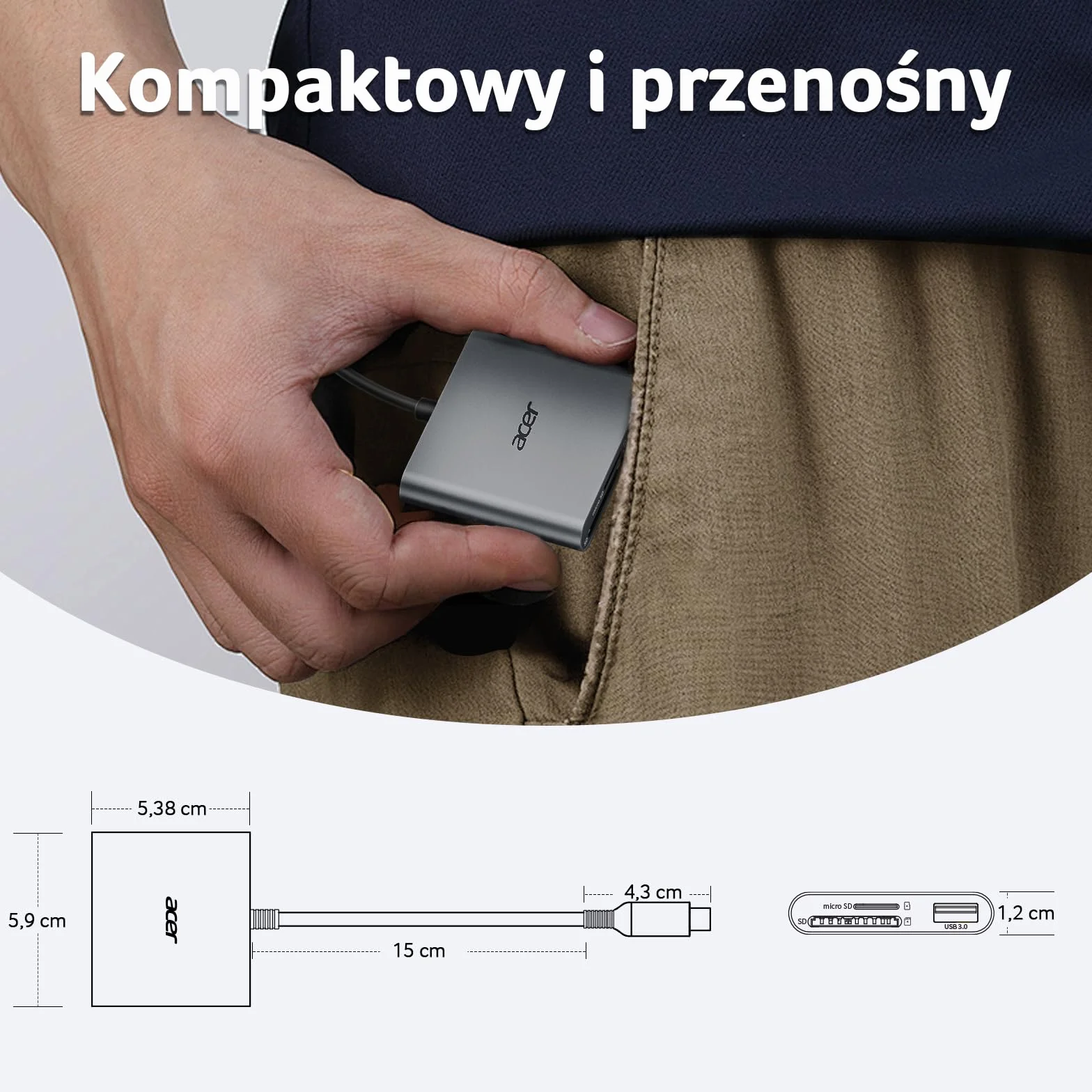 Acer Czytnik kart SD USB 3.0 Adapter 3 w 1 USB C Aluminium karta pamięci TF UHS-I SDXC SDHC MMC RS-MMC do iPhone 16 15 MacBook Pro Air iPad Pro Android Galaxy S24