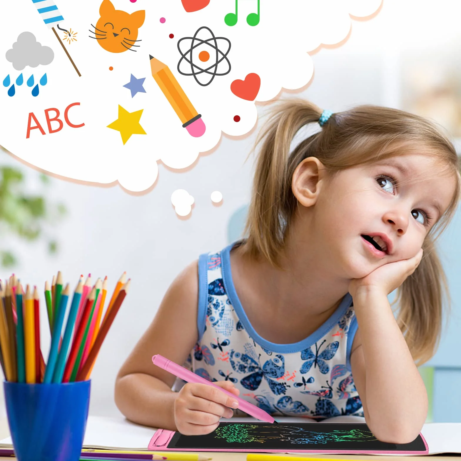 HOMESTEC Kolorowy tablet do pisania LCD, tablica kreślarska 8,5 cala, tablet z grafiką Zamek na klucze, pismo odręczne, rysowanie, podkładka dla dzieci, zabawki dla chłopców, dziewcząt (różowy)