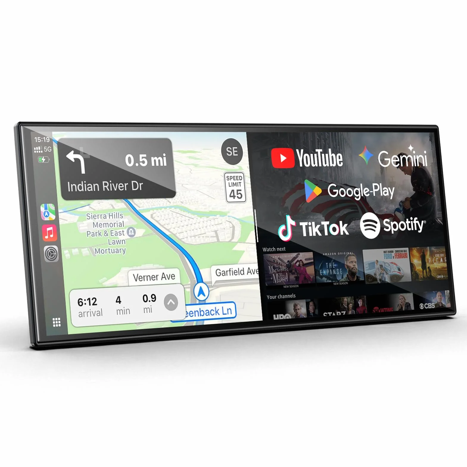 LAMTTO Bezprzewodowy ekran Carplay 10,1" z systemem Android 2 + 16 G, Portable Car Stereo Support YouTube Net-Flix, wyświetlacz In-Cell, kamera AHD, kamera zapasowa typu C, Plug and Play