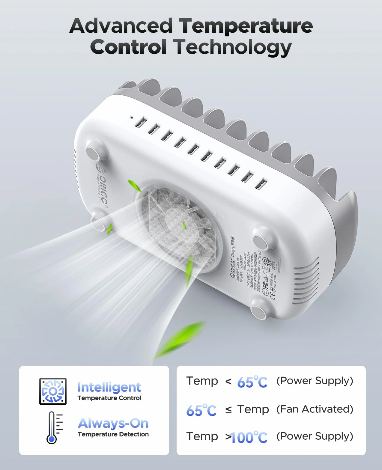 120 W stacja ładująca do wielu ORICO 120W Charging Station for Multiple Devices, New Upgrade 10 Ports Smart USB Charging Station, Compatible with iPhone 15/14/13/12，iPads, Android Phone and Tablets