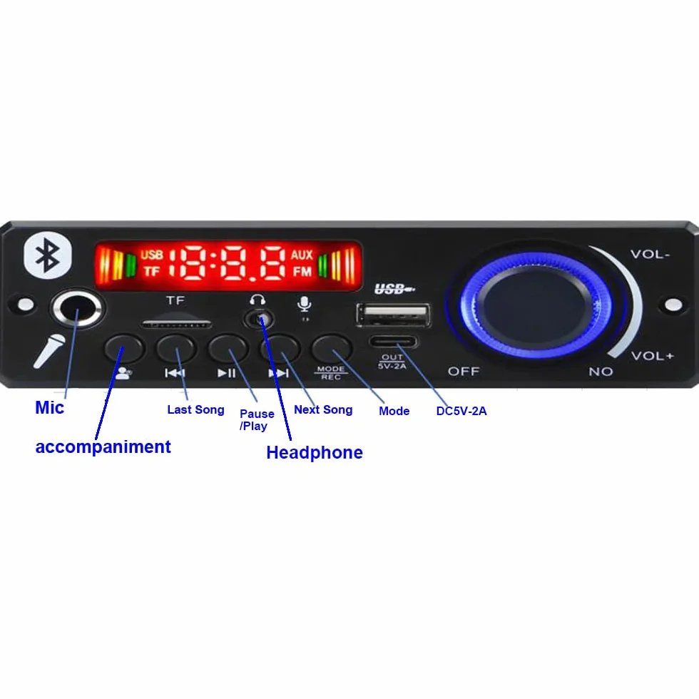 80W+80W Audio Digital Power Bluetooth Amplifier Board Decoder Car FM MP3 Player Module DIY USB AUX AMP DC8-24V (Color : C)