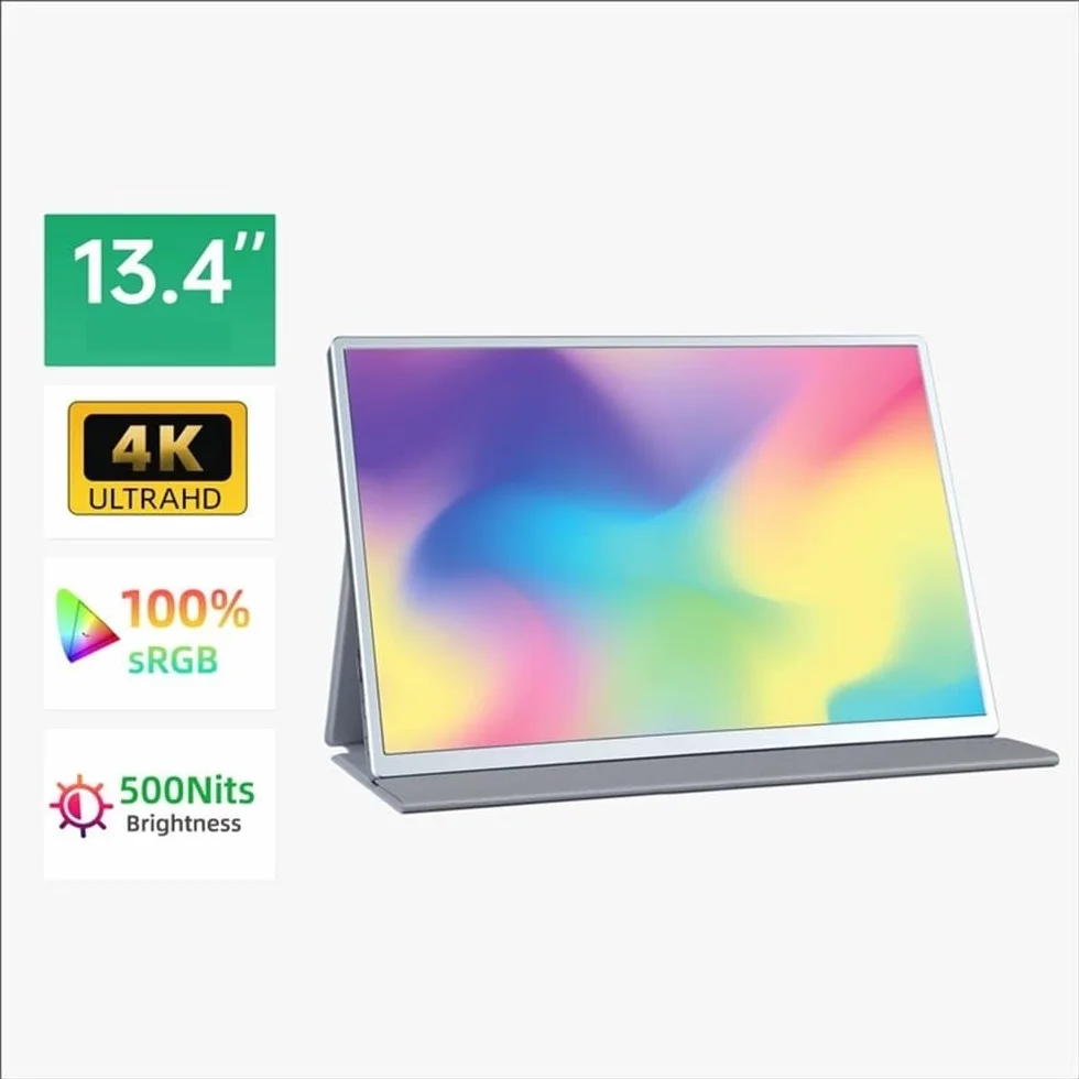 Przenośny monitor do laptopa 13,4-calowy 60 Hz 500 nitów 4K przenośny wyświetlacz do laptopów telefonów komórkowych konsol gier rozszerzony ekran Przenośny monitor do gier