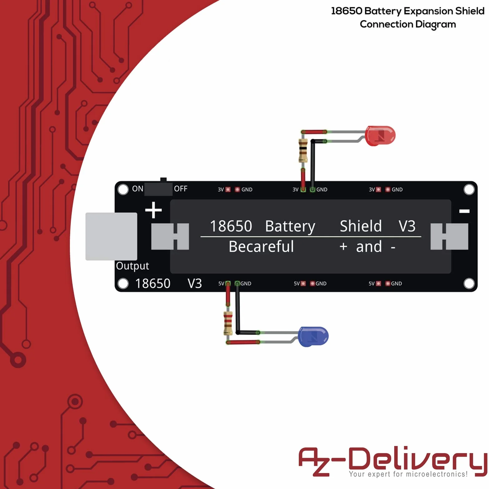 AZDelivery 18650 Battery Expansion Shield V3 Złącze Micro-USB, w tym kabel USB kompatybilny z Arduino w tym E-Book!