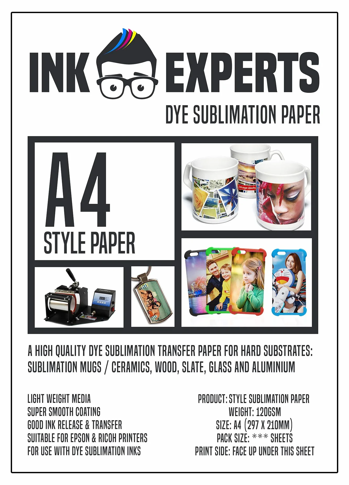 InkTec Sublinova Smart DTI Dye Sublimation Ink i papier w stylu Ink Experts (100 arkuszy) Bundle Inc. Strzykawki