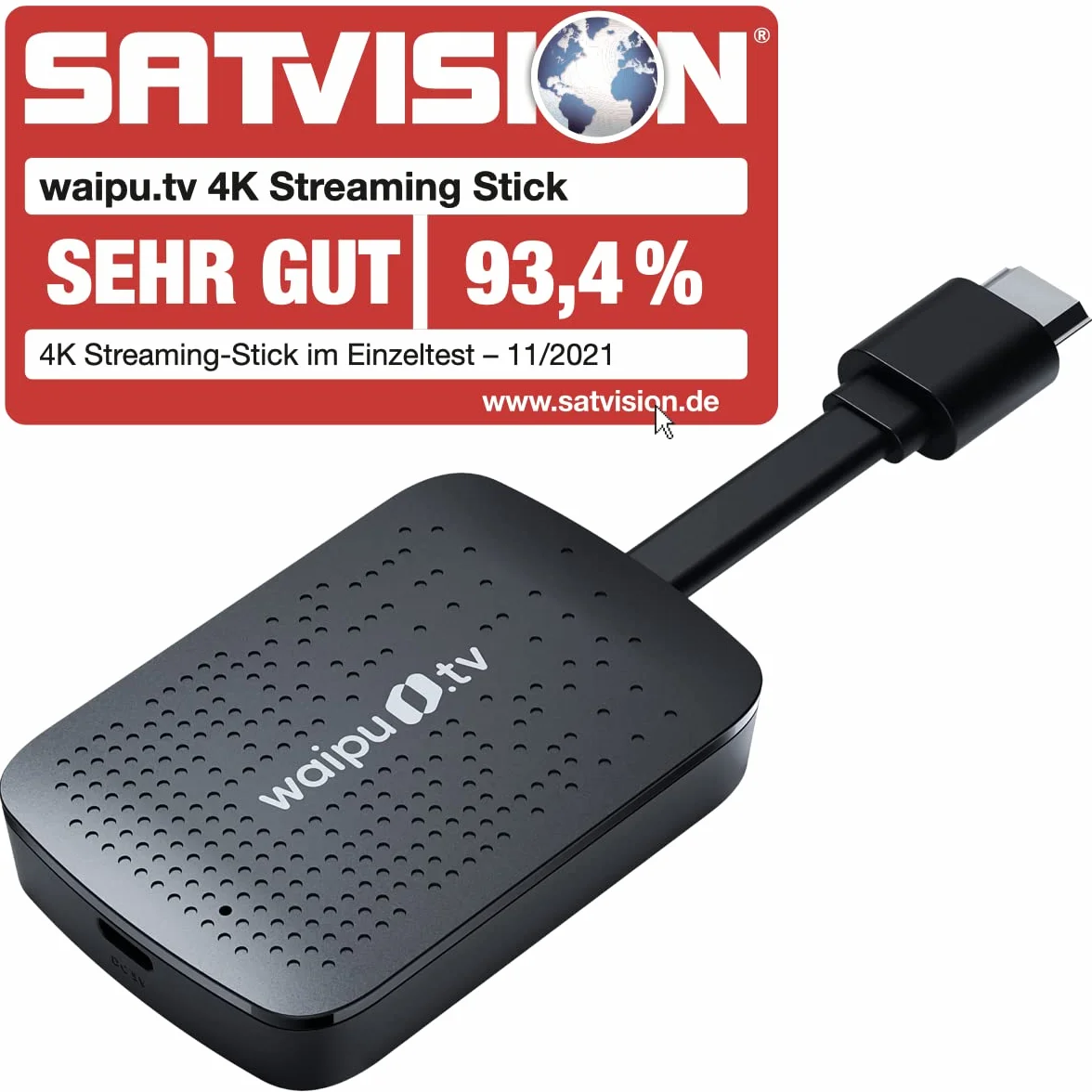 waipu.tv 4K Stick (1. generacja) | w zestawie pilot zdalnego sterowania z przyciskami szybkiego wyboru | telewizja przez Wi-Fi | HDMI | 4K | HDR | Dolby Atmos | Voucher na 3 miesiące 300 kanałów TV i