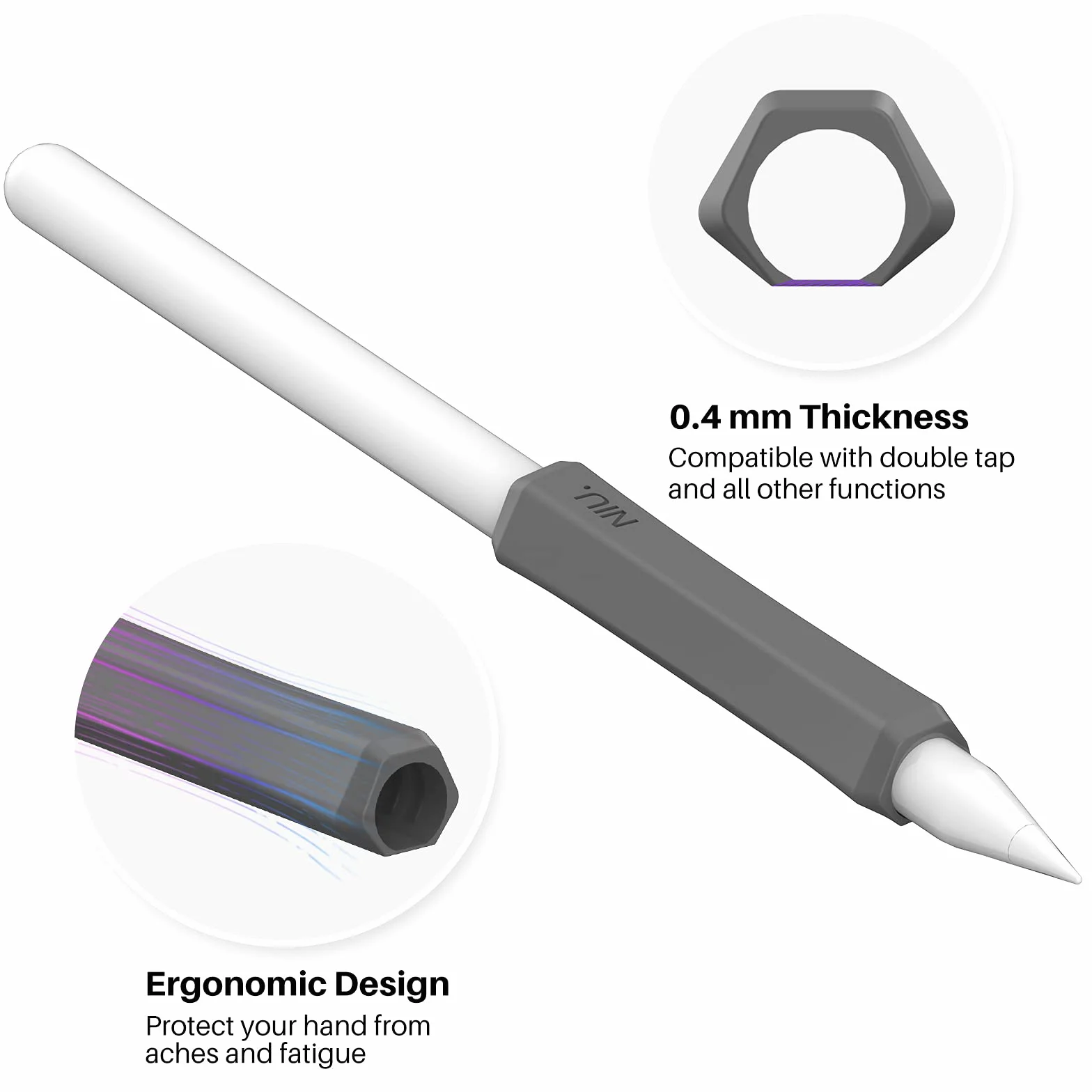 NIUTRENDZ Silikonowy uchwyt do Apple Pencil 2. generacji i Apple Pencil (USB-C) ergonomiczna konstrukcja pokrowiec ochronny biały szary czarny