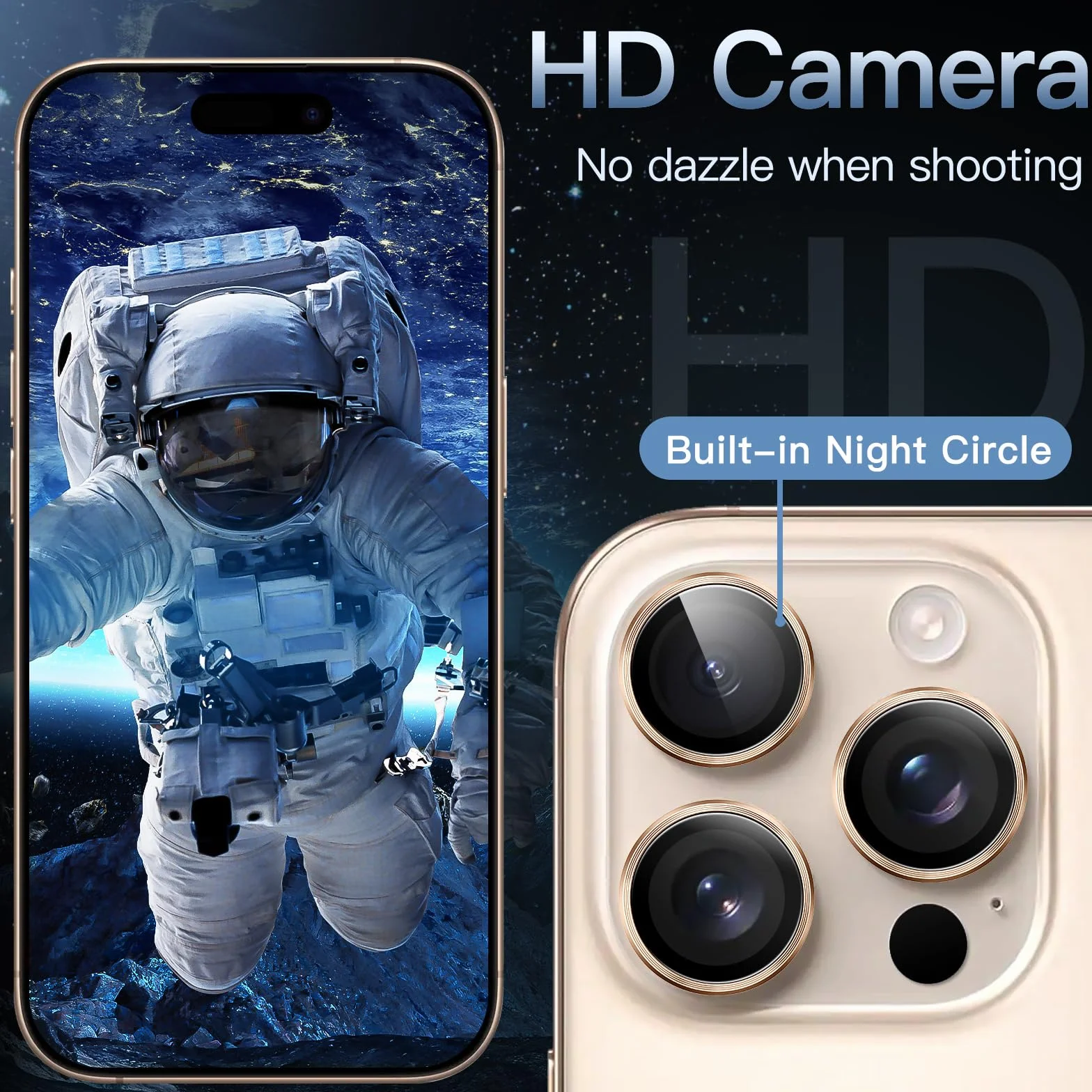 JETech Osłona Obiektywu Aparatu dla iPhone 16 Pro 6,3 Cala i iPhone 16 Pro Max 6,9 Cala, 9H Szkło Hartowane Metalowa Indywidualnego Pierścienia Osłona, HD Przejaśniać, 1 Komplet (Tytan Pustynny)