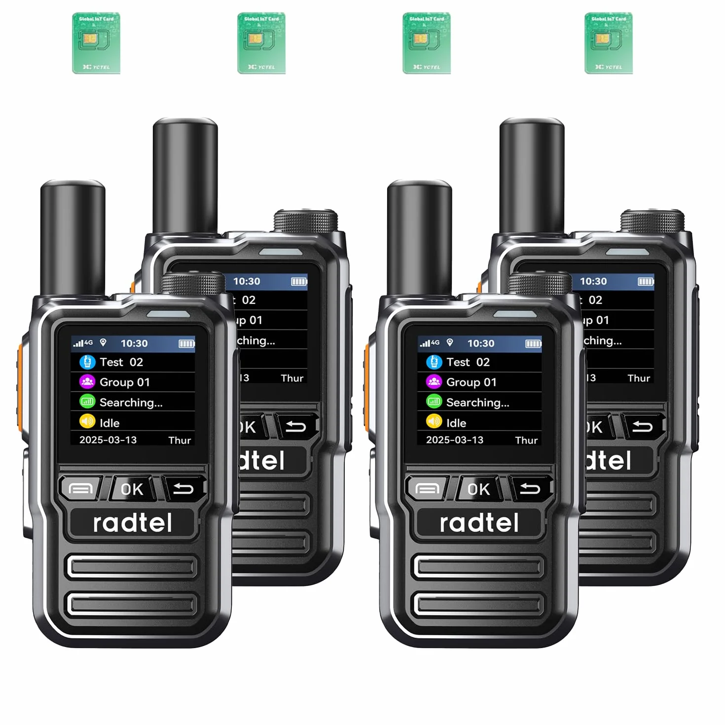 Radiotelefon Radtel P8 PoC (Push-to-Talk Over Cellular), przenośny krótkofalówka o nieograniczonym zasięgu, ogólnokrajowy, akumulatorowy radiotelefon GXIN (zestaw 4 sztuk z 4 kartami SIM)