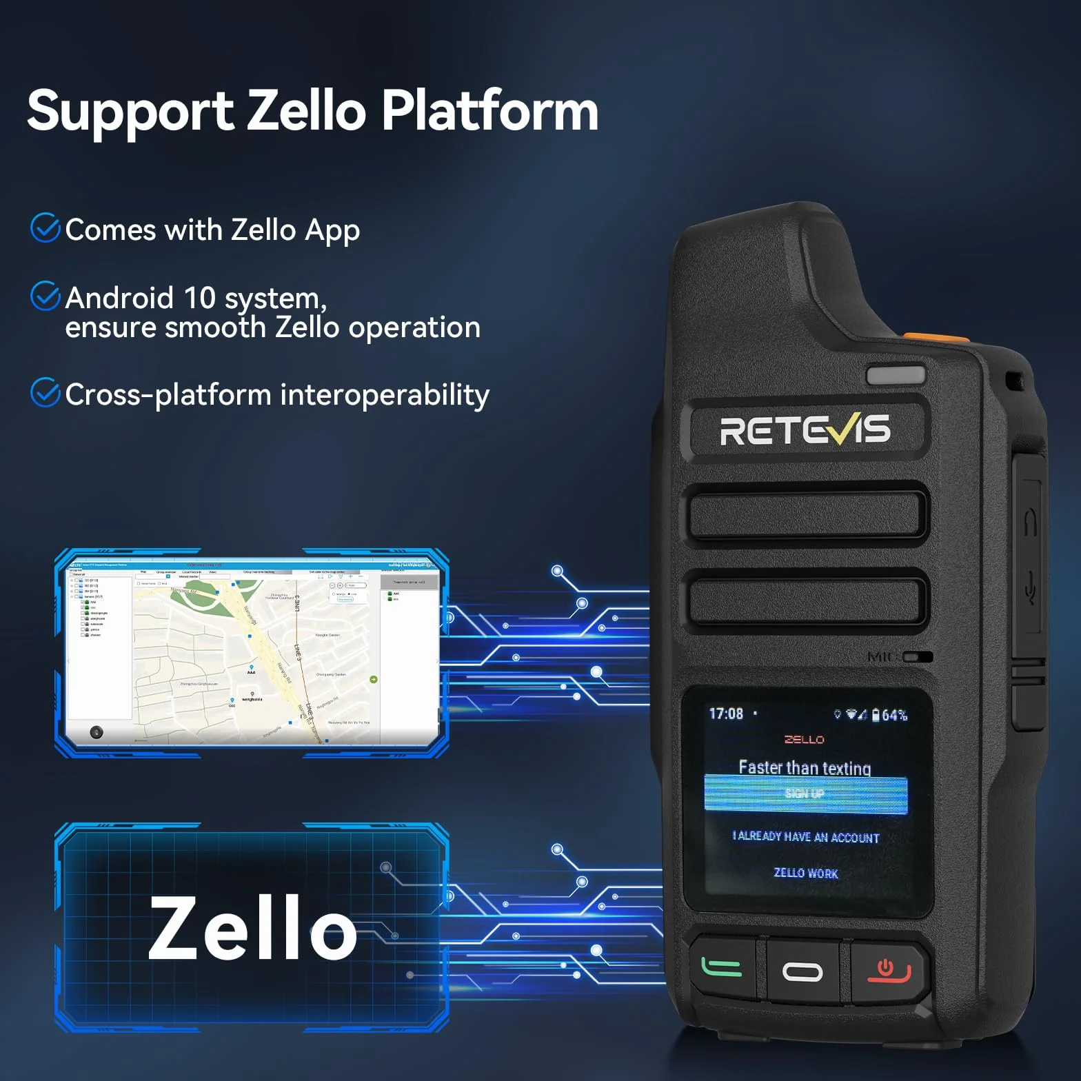 Retevis L71 Radiotelefon 4G, Radio Sieciowe Poc z Typu C, Obsługa Zello i Wi-Fi, 4000 mAh, Nieograniczona Komunikacja Radiowa dla Floty Logistycznej (2 Szt., Kolor Czarny)
