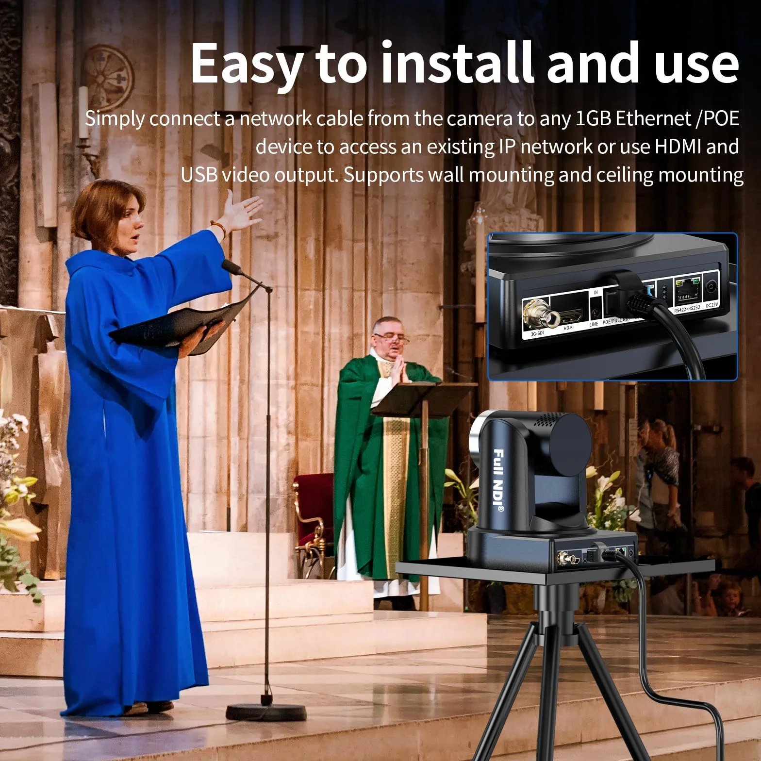 Pełna kamera NDI PTZ, 20-krotny zoom optyczny 1080p 60 kl./s na żywo kamera NDI HDMI/SDI/USB3.0 IP PoE kamera konferencyjna wideo do kościoła na żywo OBS, Facebook, YouTube Livestream, pełne NDI nie