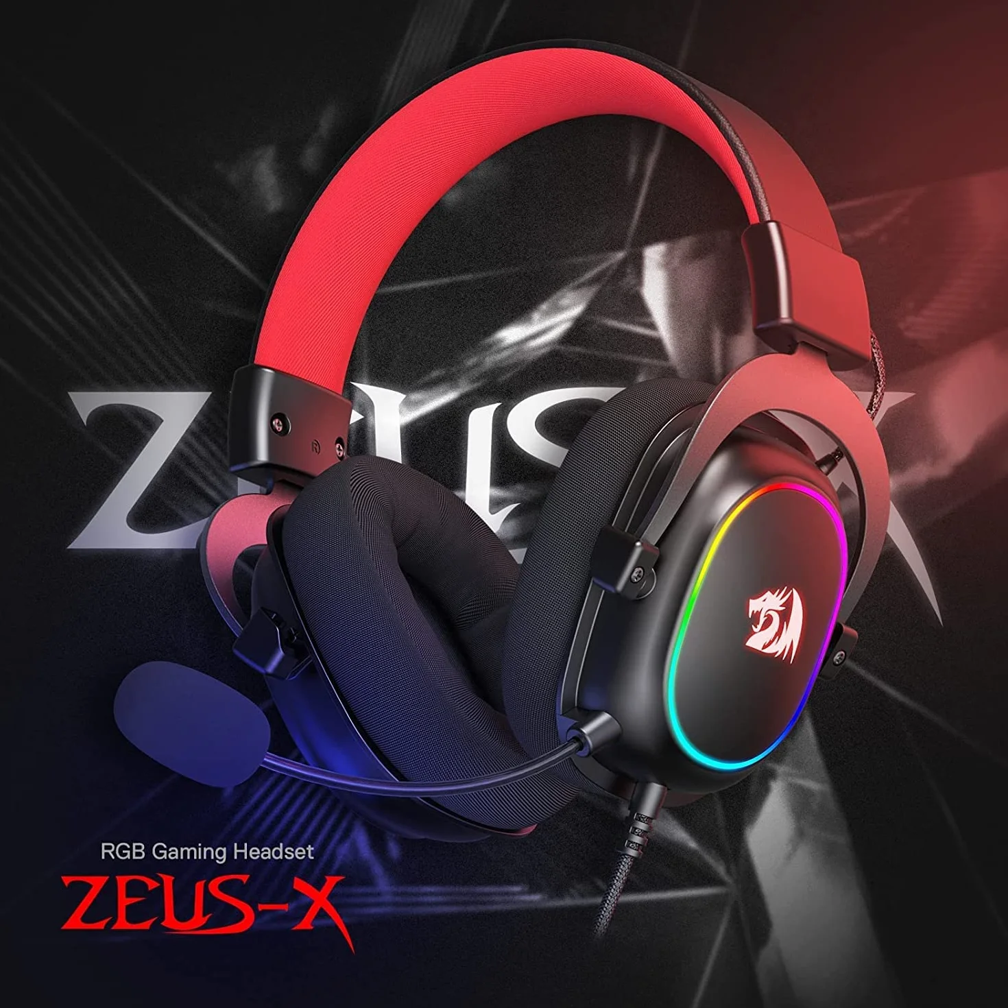 Redragon H510 Zeus Przewodowy zestaw słuchawkowy do gier - dźwięk przestrzenny 7.1 - Nauszniki z pianki Memory - Sterowniki 53 MM - Odłączany mikrofon - Słuchawki międzyplatformowe (RGB)