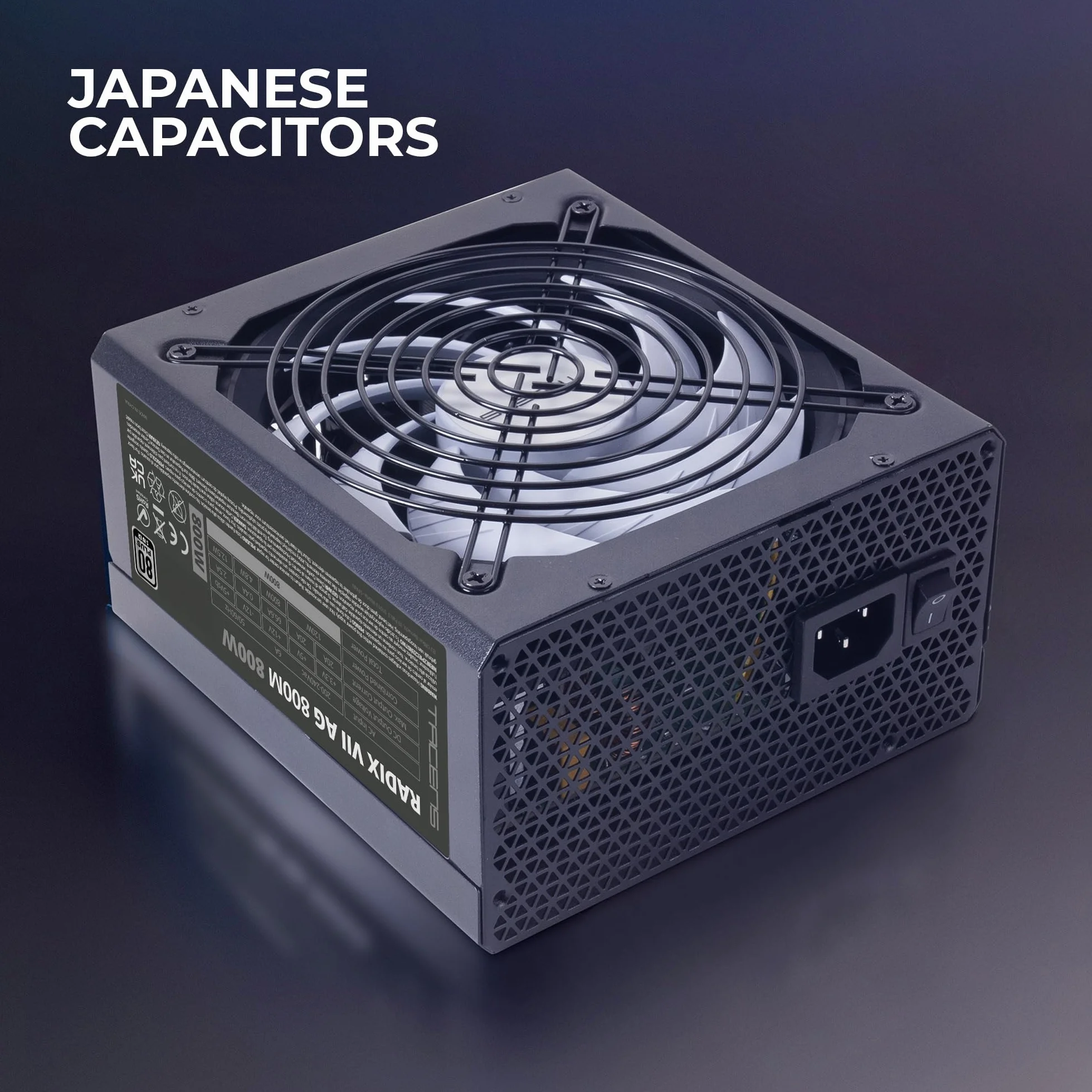 Tacens RADIX VII AG 800, Full Modularny Zasilacz ATX 800W, 10 Lat Gwarancji, 80Plus Silver, Sprawność +87%, Wentylator 140mm FDB z Technologią AI-RPM, Japońskie Kondensatory 105º, Czarny