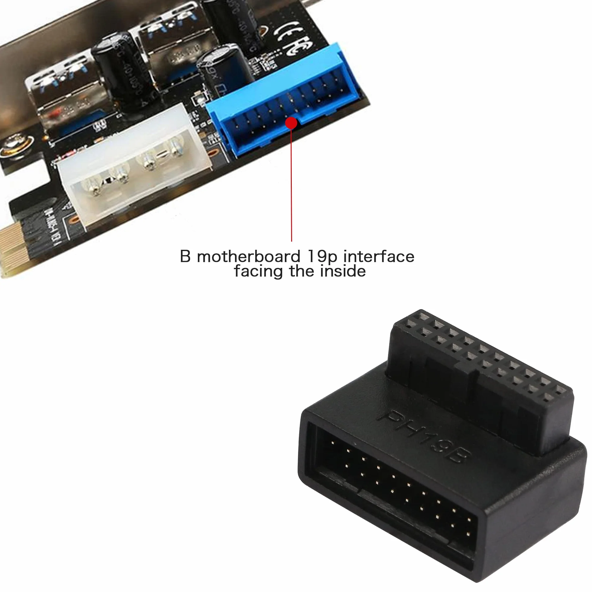 QIANRENON USB 3.0 19/20-pinowy adapter 90 stopni męski na żeński L obrotowe gniazdo kątowe na biurko płyta główna wewnętrzne złącze kątowe (PH19B)