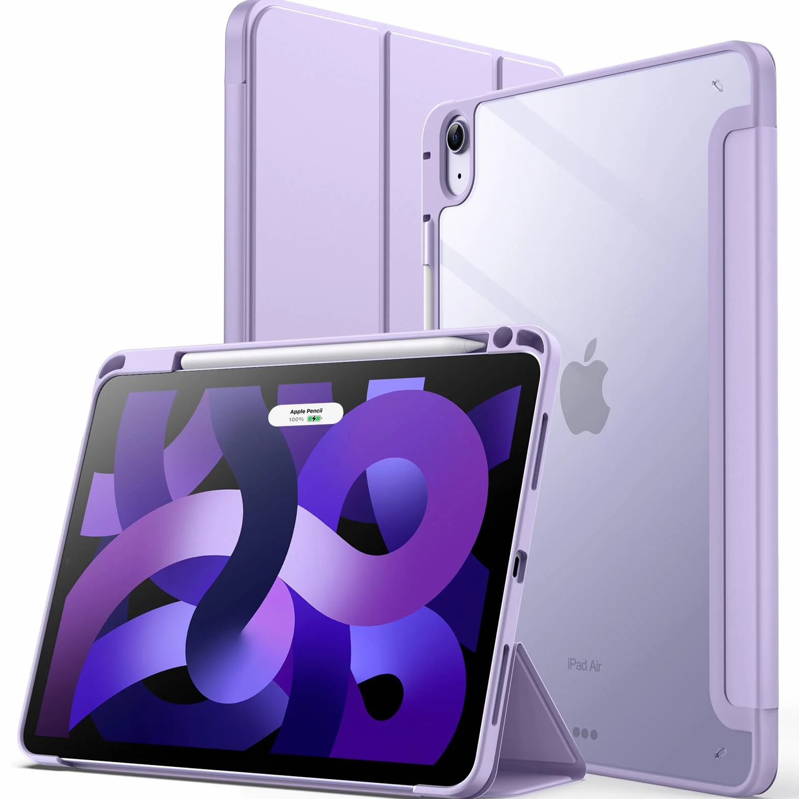JETech Etui dla iPad Air 11 Cala M4/M3/M2 (2026/2025/2024), iPad Air 5/4 (10,9 Cala, 2022/2020, 5/4) z Pencil Uchwyt, Wyczyść Przezroczysty Tył Obudowa Slim Podstawkę Obudowa Case (Jasny Fiolet)