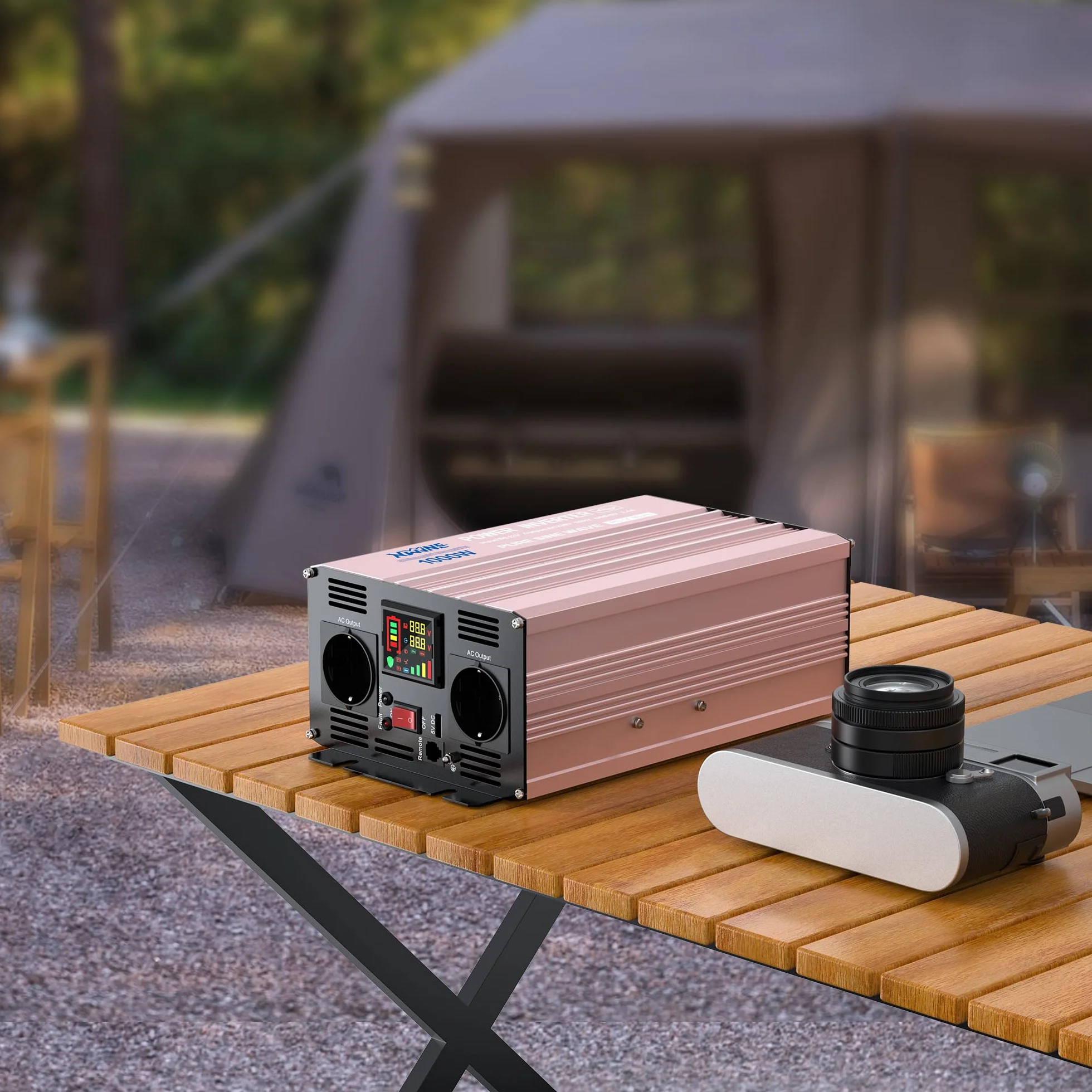 XWJNE Falownik 1000 W, 12 V na 230 V, czysty sinus, przetwornica napięcia z 2 gniazdami UE i 1 przyłączem USB, przekładnik prądu do samochodu, ładowania telefonów komórkowych, laptopów i innych