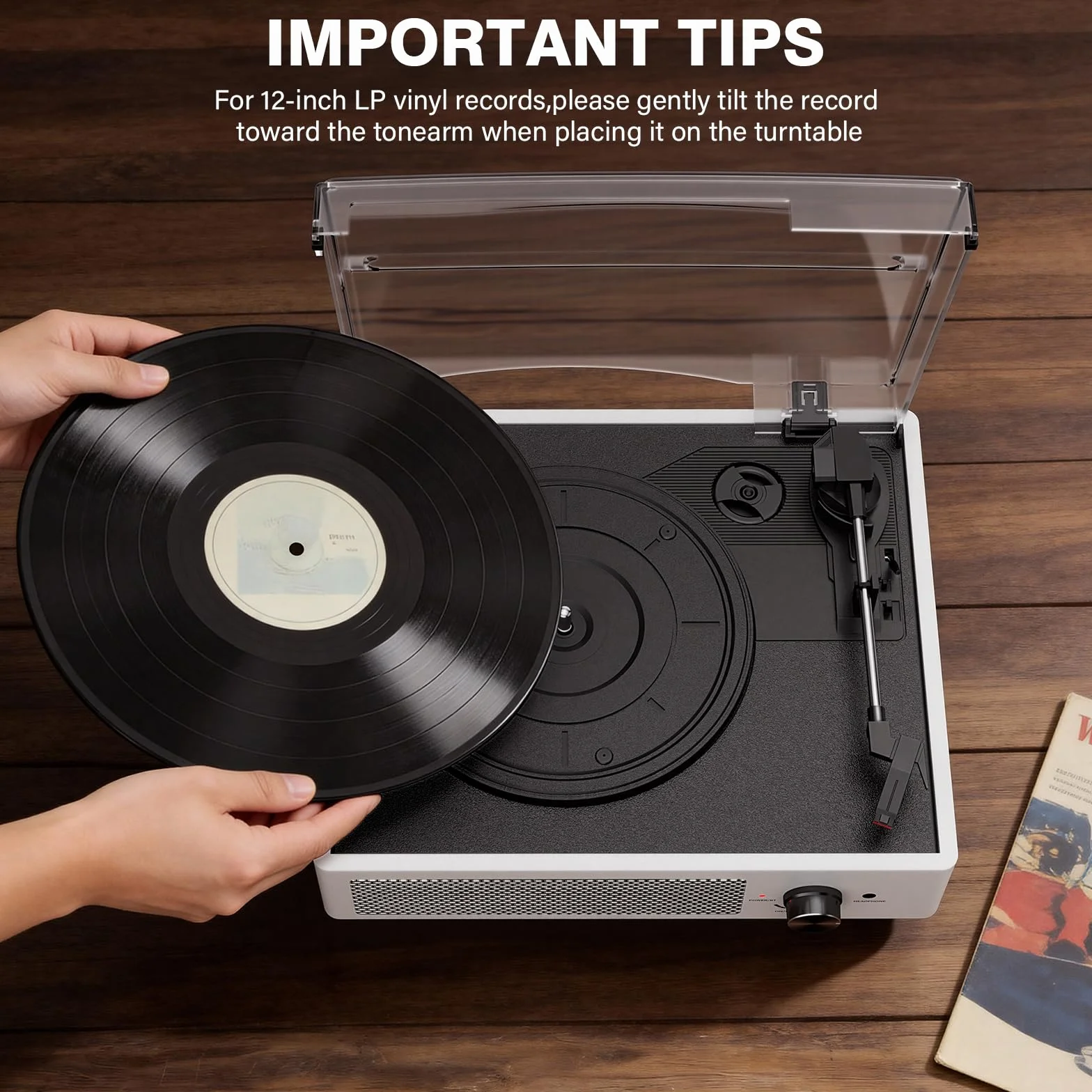 Odtwarzacz płyt winylowych z 2 głośnikami stereo, napędzany pasem, gramofony vintage, 3 prędkości, 3 rozmiary, bezprzewodowe odtwarzanie Bluetooth, wejście AUX, wyjście RCA, słuchawki, odtwarzacze