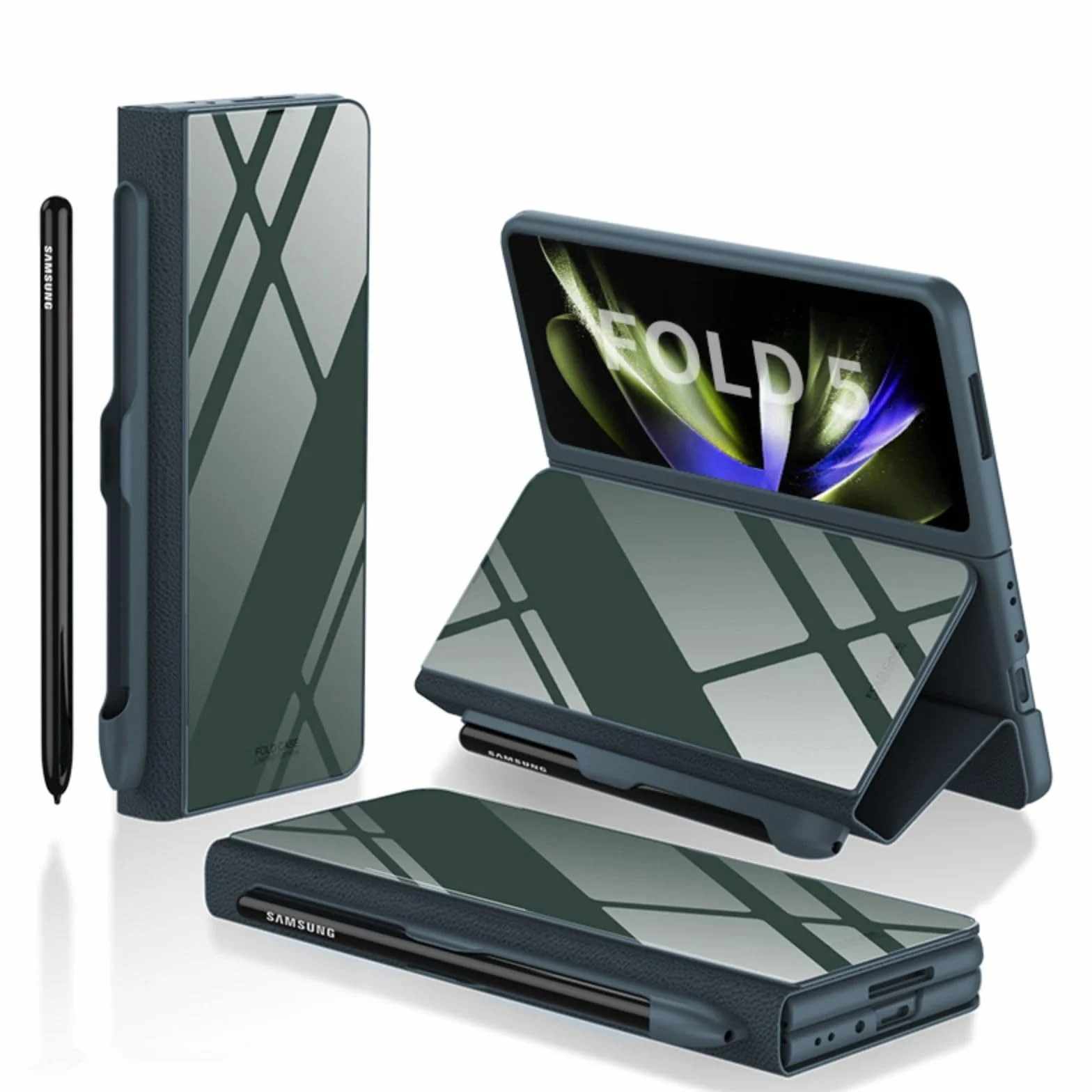 Custodia Etui do Z Fold5 etui z klapką + otwór na długopis, stojak, skóra folio, szklany blat, osłona przednia, etui na telefon komórkowy z klapką do Samsung Galaxy Z Fold5 (3)