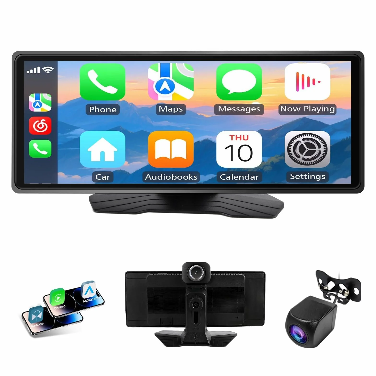 Haudio 10,26-calowy ekran do odtwarzania samochodu do bezprzewodowego Apple Carplay i Android Auto, przenośne radio samochodowe z DVR 1080P przednia i tylna kamera, Bluetooth, sterowanie głosowe