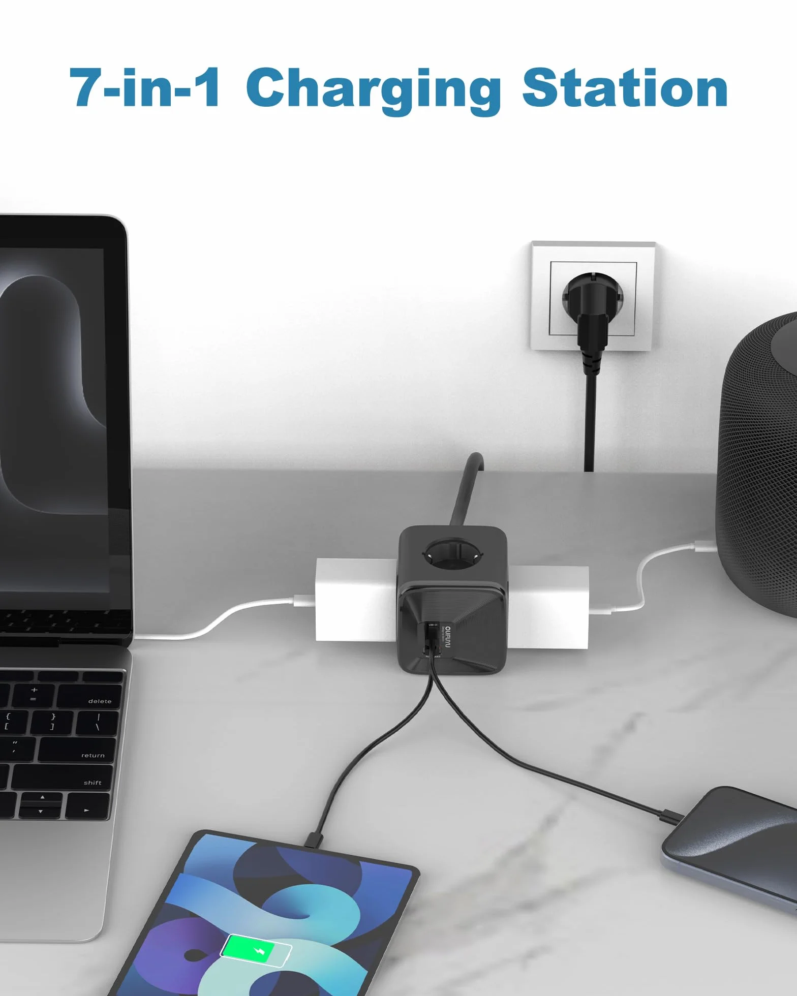 Listwa zasilająca z 4 gniazdami 4000 W, 2 USB C i 1 USB A 30 W, szybka ładowarka do MacBooka, iPada, iPhone'a 16/15/14/13/12, Galaxy S24, drukarka, dom, biuro, kabel o długości 1,5 m