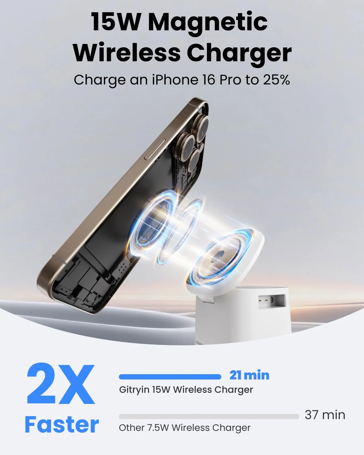 Gitryin Składana bezprzewodowa stacja ładująca 3 w 1 do urządzeń Apple, szybszy magnetyczny stojak na ładowarkę nocną, akcesoria biurkowe do iPhone'a 17/16/15/14/13/12, Apple Watch, AirPods