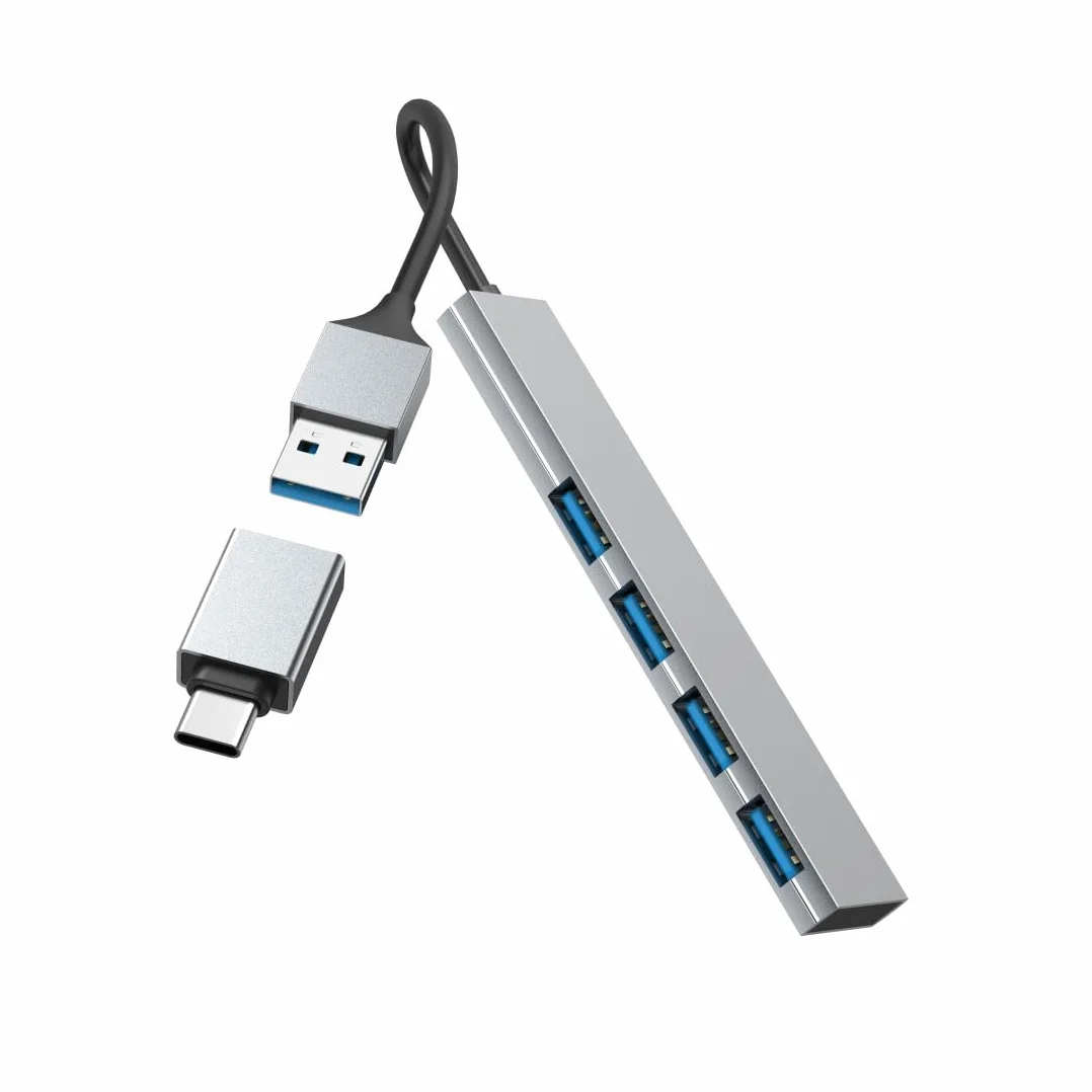 Hama hub USB A (4x USB-A, adapter USB C, USB 3.2, PD, power delivery, 5 Gbit/s, 100 W, ultra slim, stacja portów, rozdzielacz, multiport) antracyt