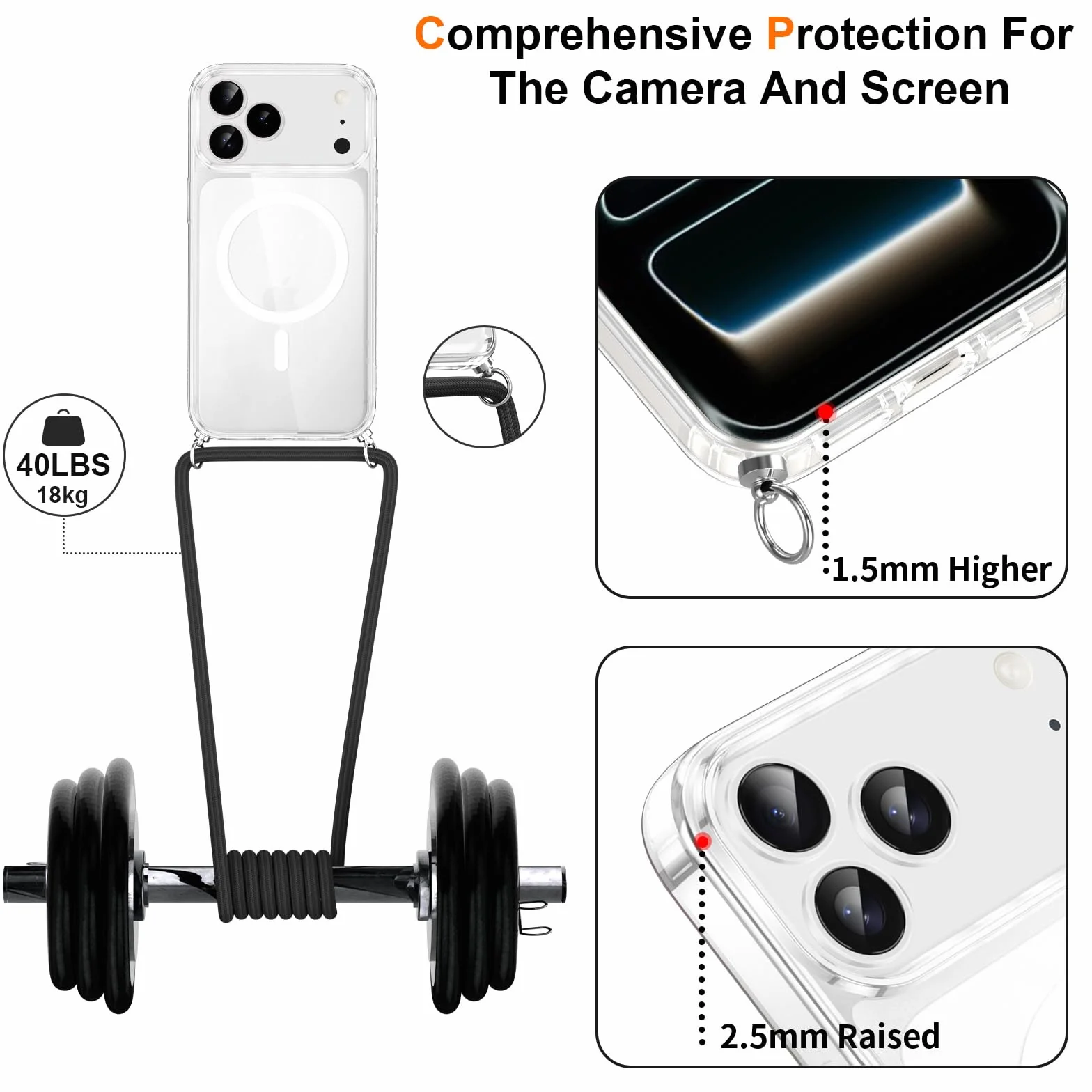 Magnetyczne etui z paskiem na telefon komórkowy iPhone 17 Pro, [kompatybilne z Magsafe], etui ochronne na telefon komórkowy, do zawieszenia, przezroczyste, odporne na uderzenia i zarysowania