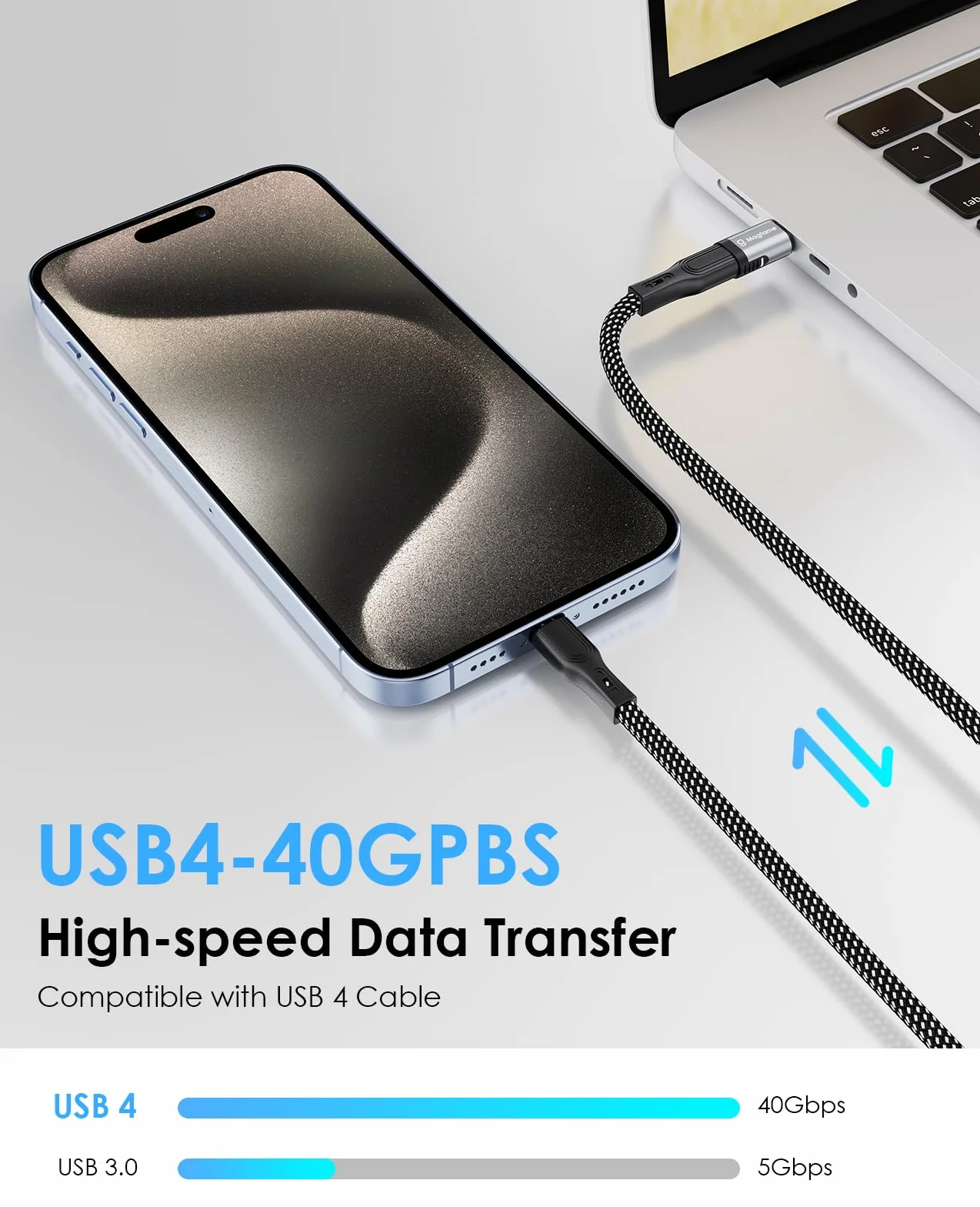 Magtame 240W magnetyczny adapter USB C 40Gbps, 1Pack proste adaptery typu C z 2-końcówkami, 24Pin szybkie ładowanie danych 4K 60Hz dla USB 3/4 MacOS Pro/Air Laptop Tablet i urządzenia typu C | Złącze typu C z transferem danych 40 Gb/s i wyjściem wideo 4K