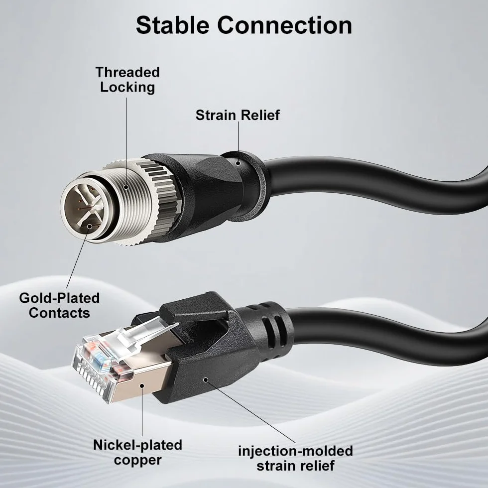 Alvin's Cables M12 X-Code 8-stykowa wtyczka na kabel Ethernet RJ45 do kamery Cognex Keyence, kabel High-Flex Cat6a do automatyki przemysłowej, moduł magistrali polowej, robotyka, 25 m