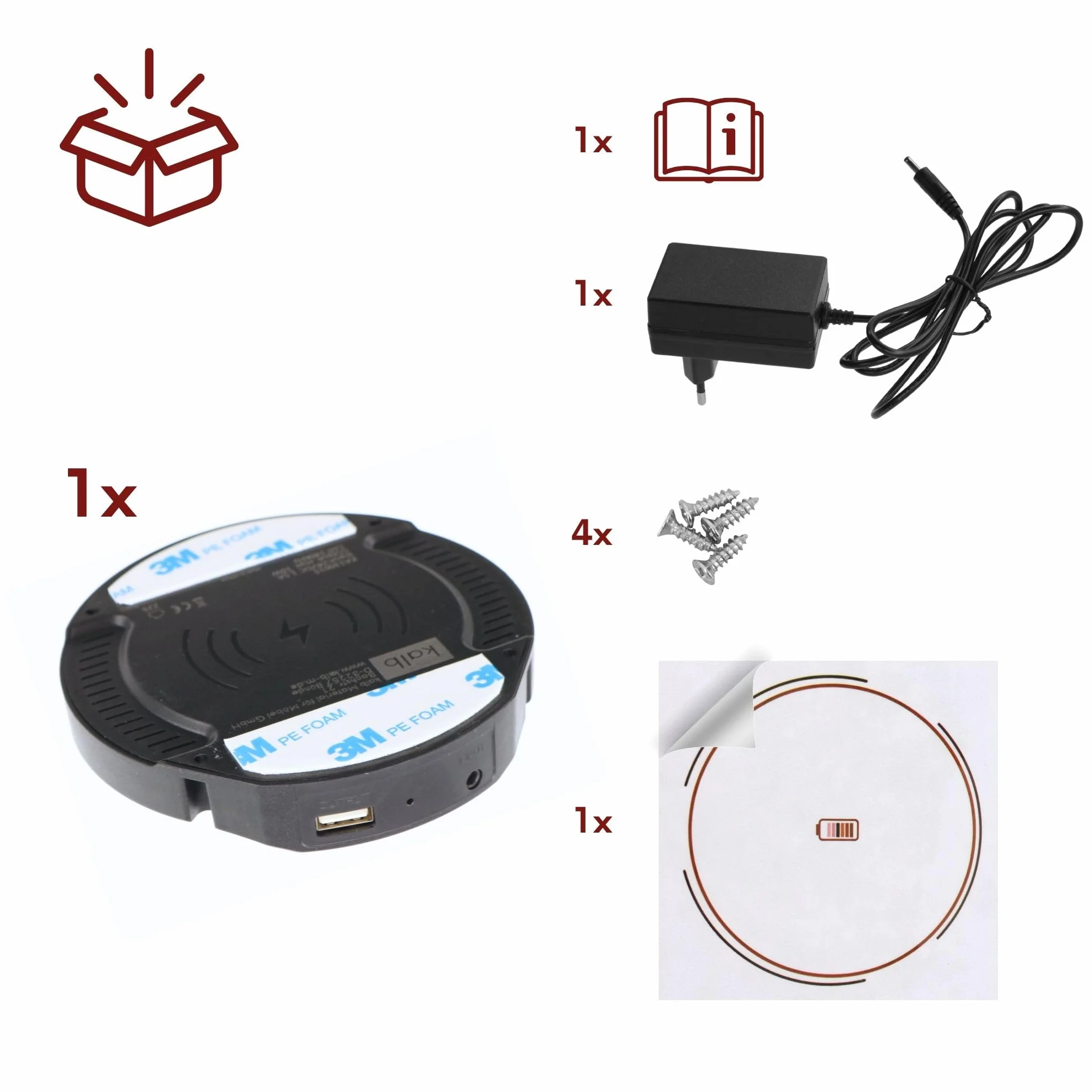 Kalb | DualCharge 10 W bezprzewodowa ładowarka z wyjściem USB 15 W, podstawa do 30 mm, niewidoczna, ładowarka indukcyjna z wentylatorem, zasilacz, kabel 1200 mm