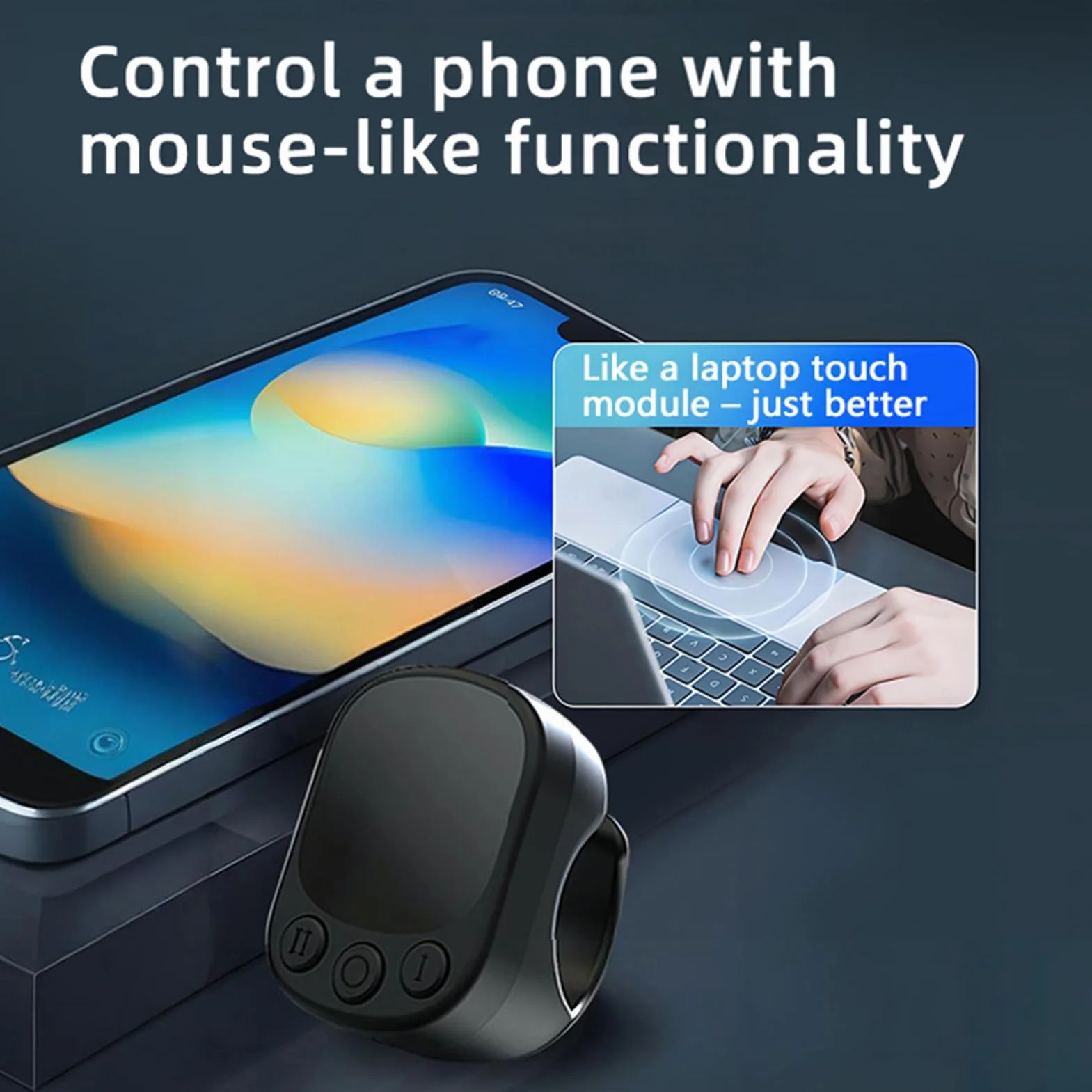 ASHATA Pierścień Przewijania, Mysz Air Finger Ring z Touchpadem, moduł Przełączania Stron Bluetooth dla Aplikacji na Telefon Komórkowy i Tablety, do zdjęć z Aparatu, Nagrywania Wideo