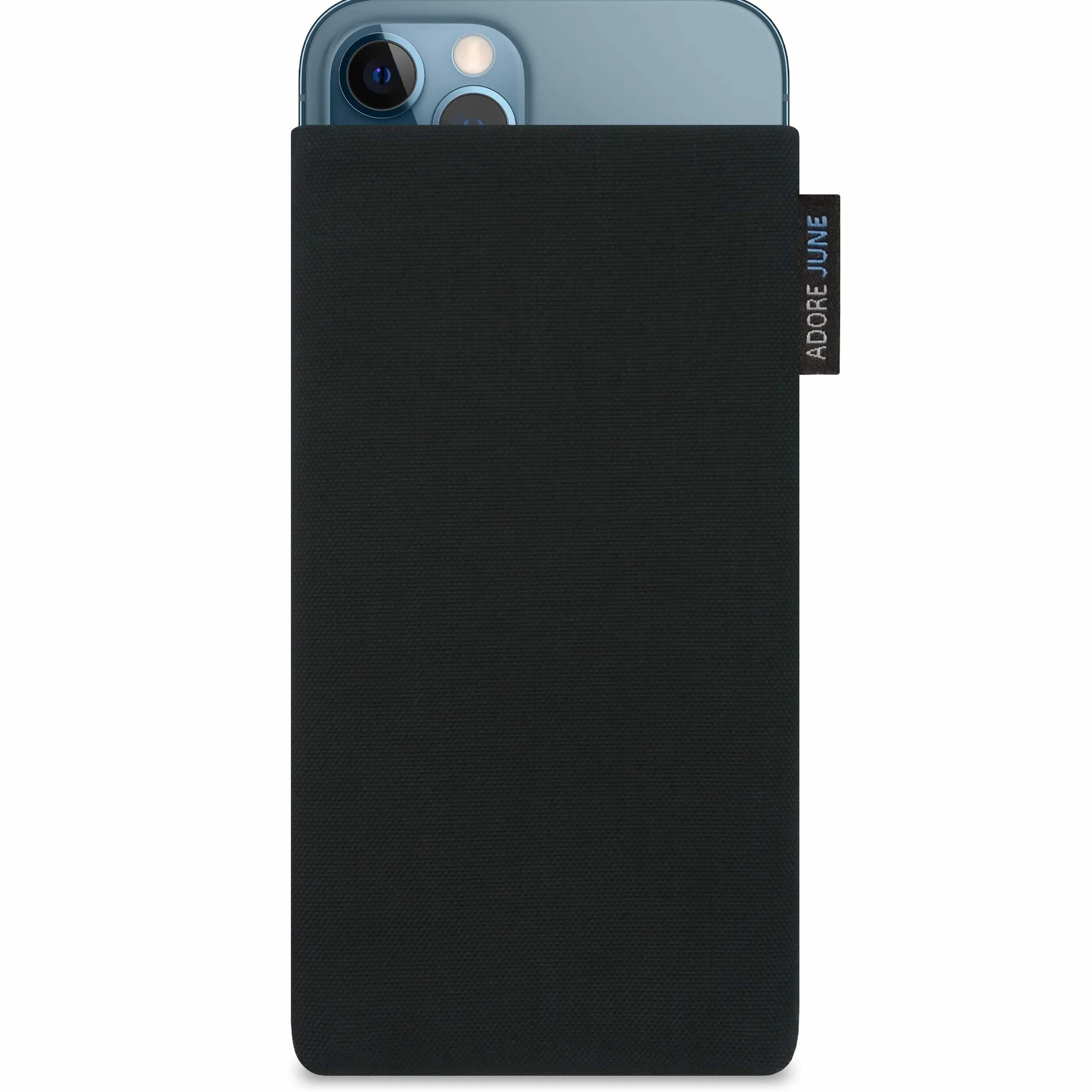 Adore June Klasyczne czarne etui kompatybilne z iPhone 13 Pro Max/iPhone 12 Pro Max, etui na telefon komórkowy z wytrzymałego materiału Cordura z efektem czyszczenia wyświetlacza, Made in Europe