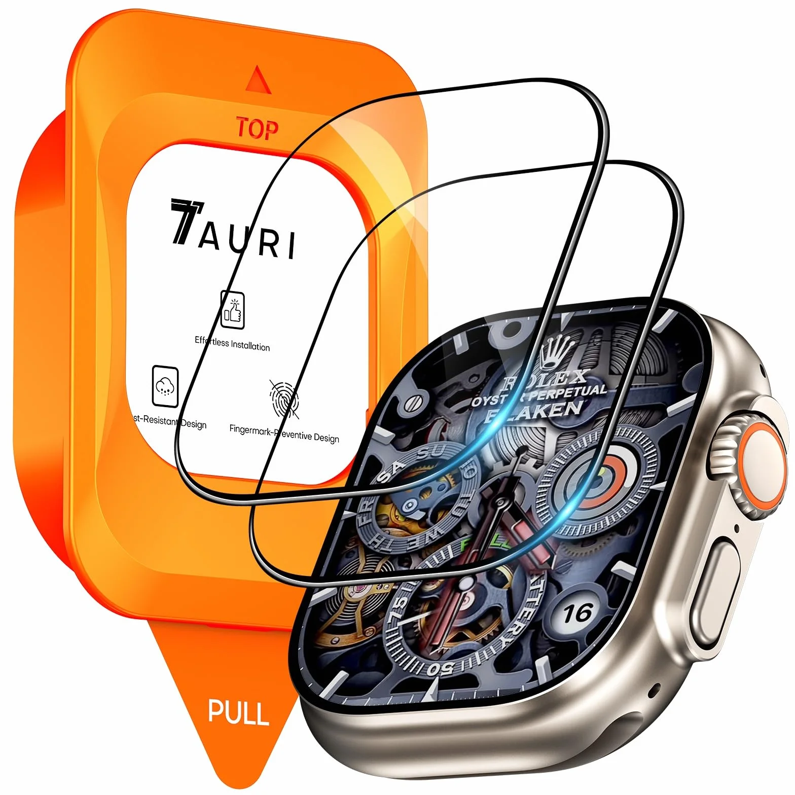 TAURI 2-pak osłon ekranu na Apple Watch Ultra 3/2/1 49mm, [2-krokowa automatyczna instalacja], [Ochrona klasy wojskowej] Ochraniacz ekranu ze szkła hartowanego na iWatch Ultra 49mm